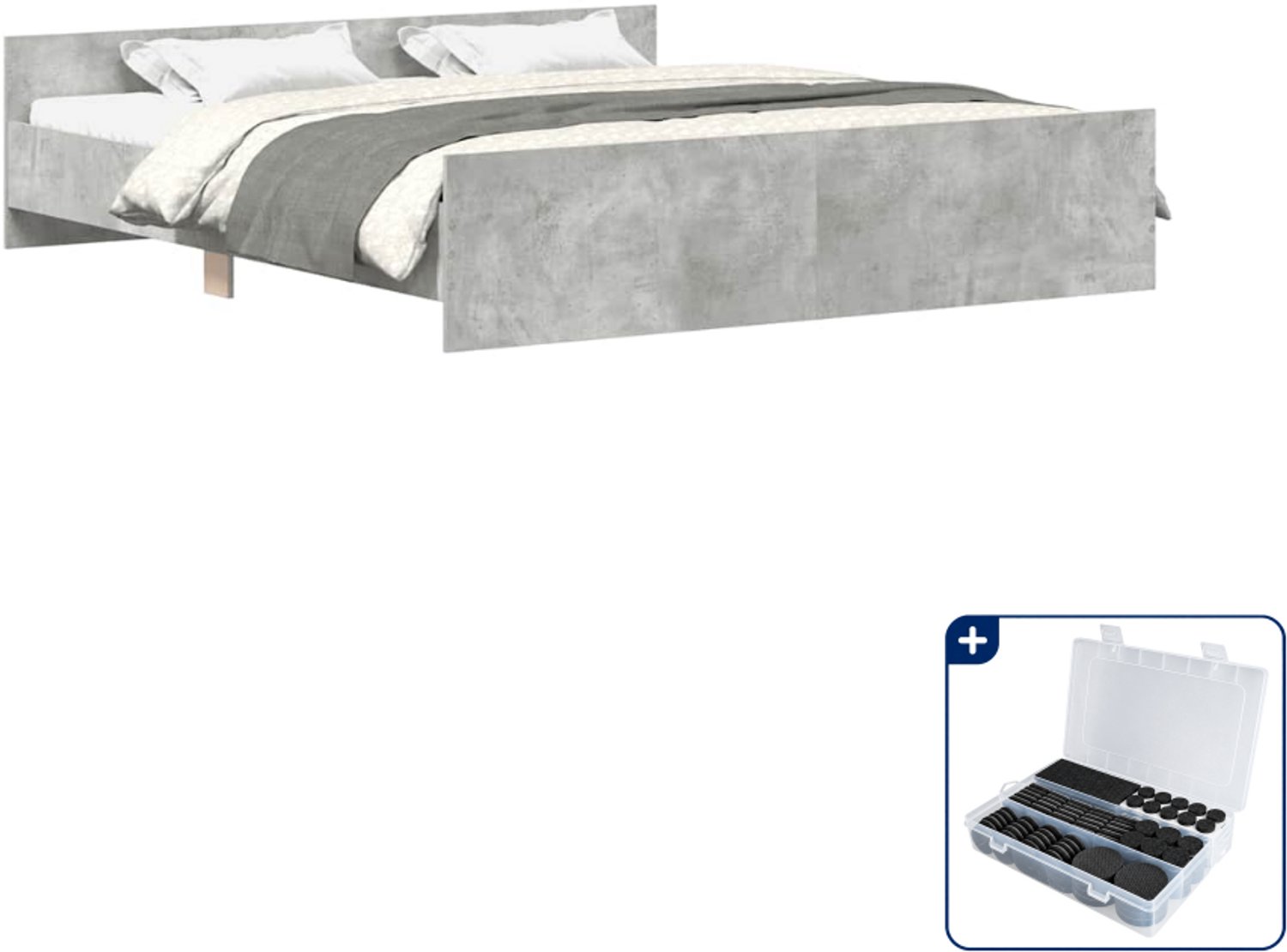 vidaXL bedframe Kingsize - 180 x 200 cm - betongrijs - Inclusief antikrasvilt 177-delig Bruin