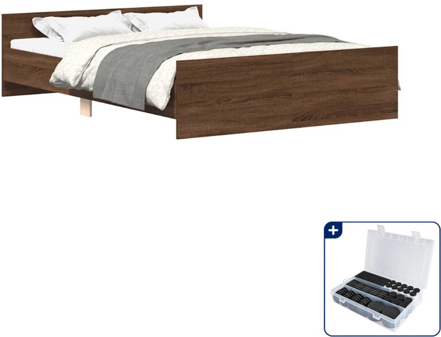 vidaXL bedframe - 140 x 190 cm - bruineiken - Inclusief antikrasvilt 177-delig Grijs