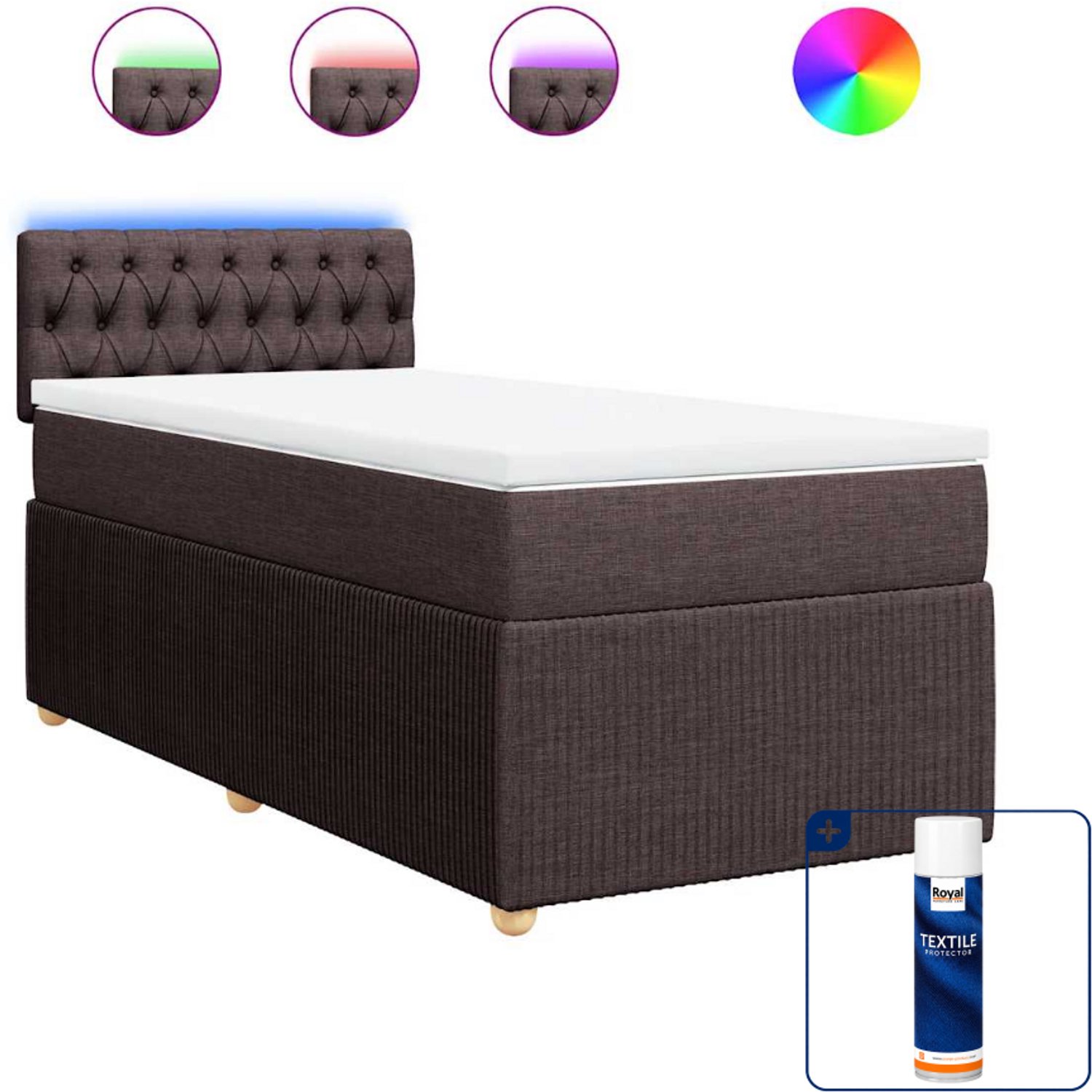 vidaXL boxspring met matras - 90 x 190 cm - donkerbruin - Inclusief textielbeschermer 500 ml