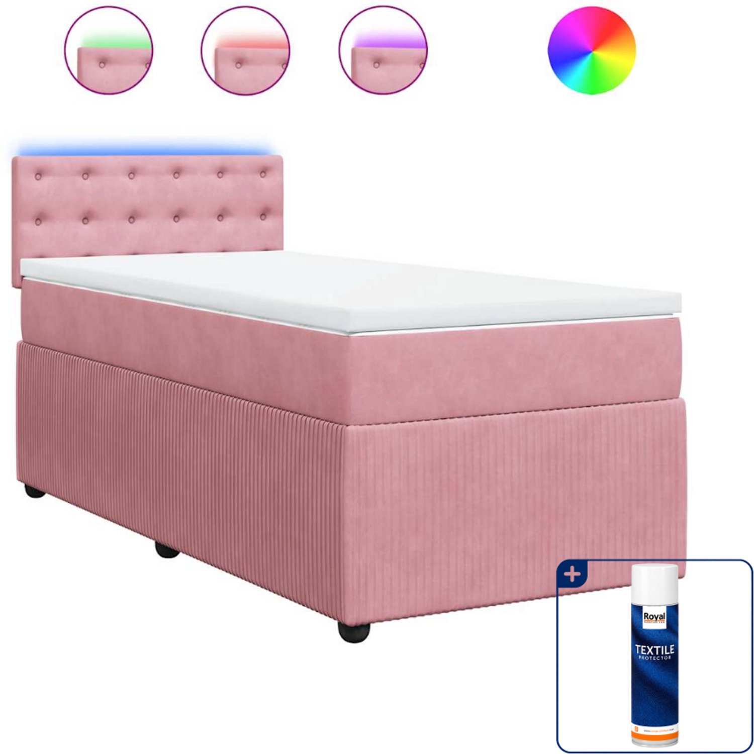 vidaXL boxspring 80 x 200 cm - fluweel - roze - Inclusief textielbeschermer 500 ml