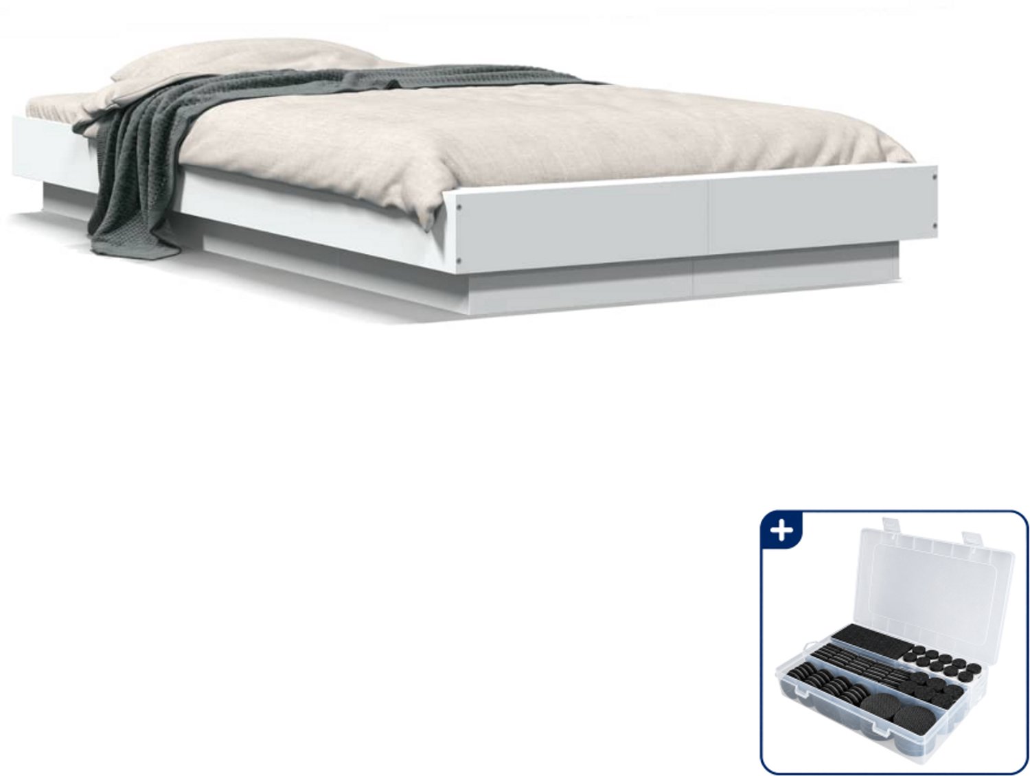 vidaXL bedframe - 75 x 190 cm - bewerkt hout - wit - Inclusief antikrasvilt 177-delig Bruin