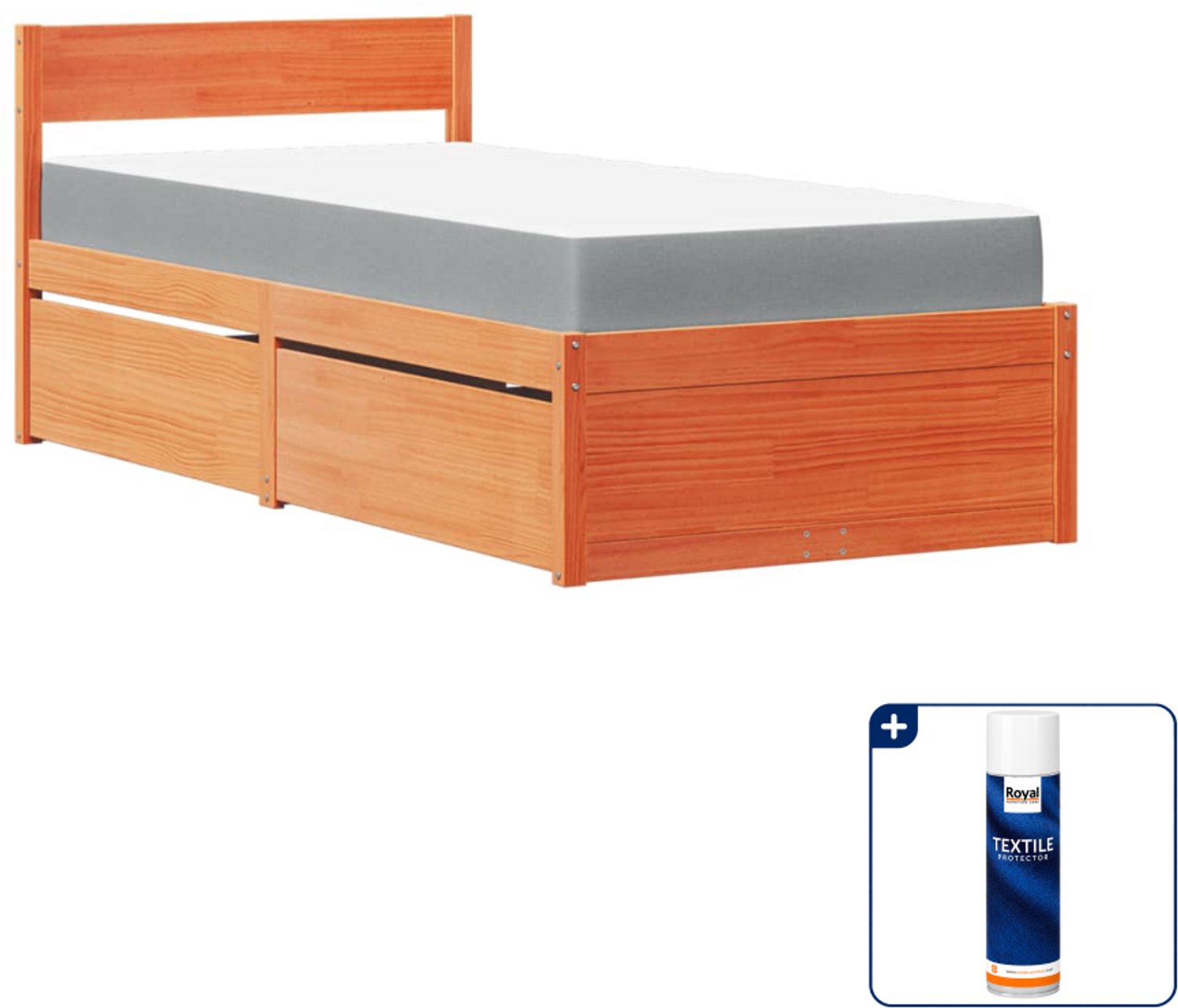vidaXL bed met lades en matras - 90 x 190 cm - wasbruin - Inclusief textielbeschermer 500 ml