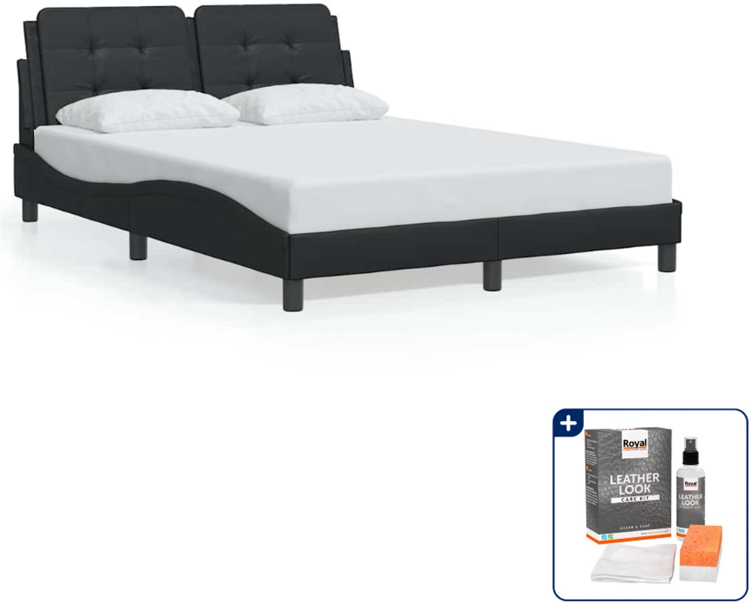 vidaXL Zadar bedframe - 120 x 200 cm - kunstleer - zwart - Inclusief onderhoudsset voor kunstleer 150 ml Grijs