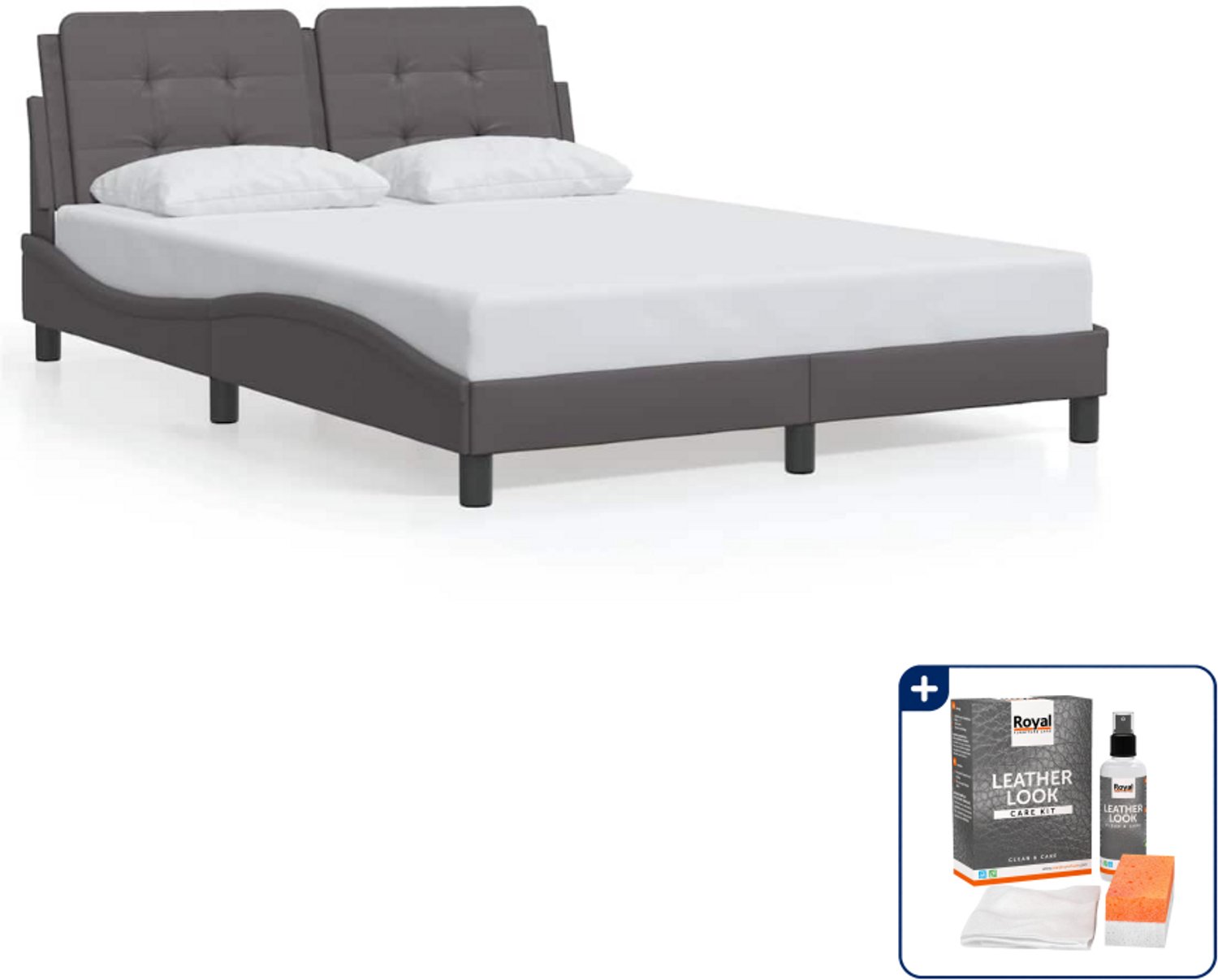 vidaXL Zadar bedframe - 140 x 190 cm - grijs - Inclusief onderhoudsset voor kunstleer 150 ml Groen