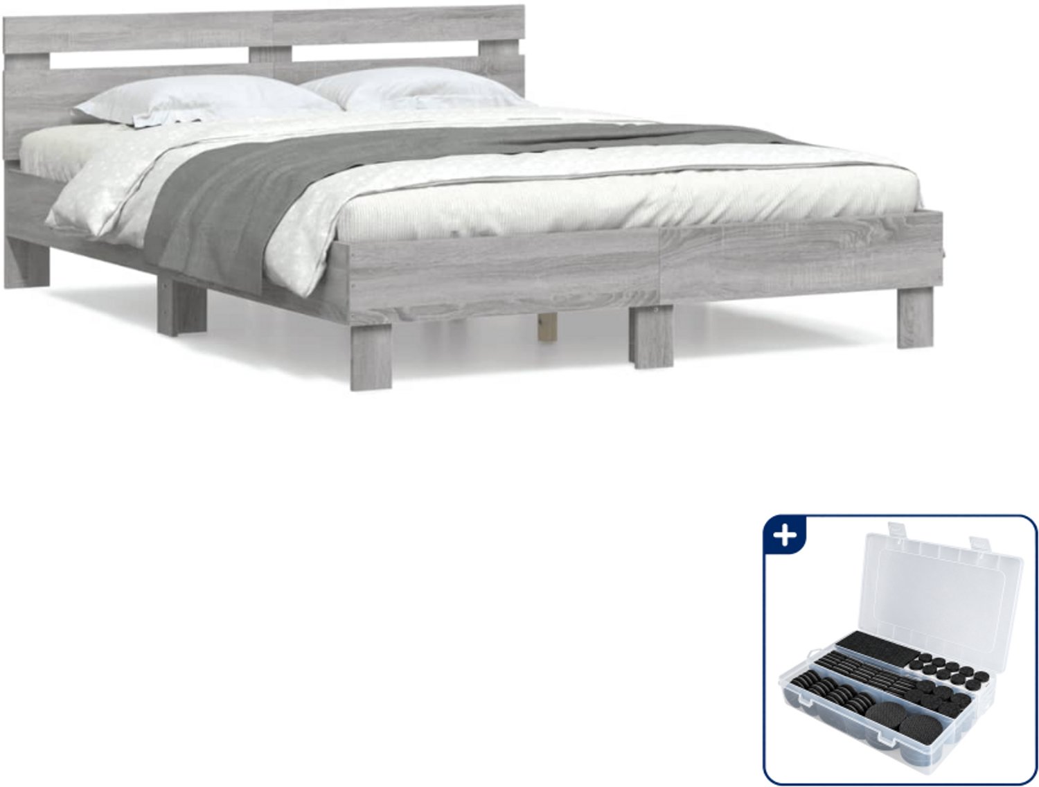 vidaXL bedframe - 150 x 200 cm - bewerkt hout - grijs sonoma eiken - Inclusief antikrasvilt 177-delig Roze