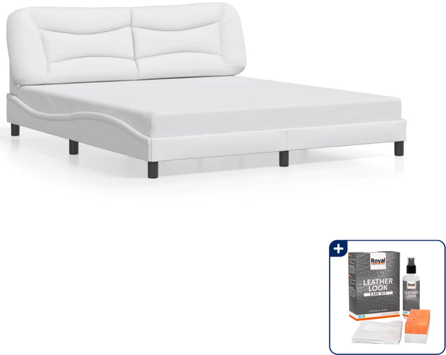 vidaXL Bedframe Hvar Kingsize - 180 x 200 cm - wit - Inclusief onderhoudsset voor kunstleer 150 ml Zwart