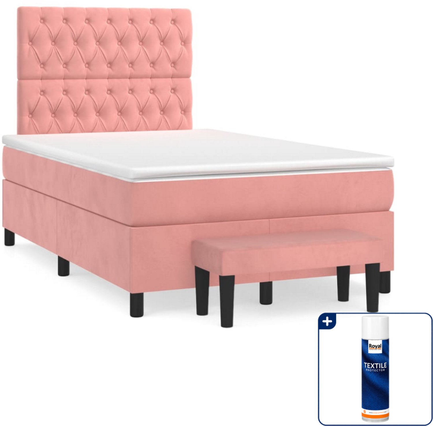 vidaXL boxspring met matras en bankje - 120 x 200 cm - roze - Inclusief textielbeschermer 500 ml