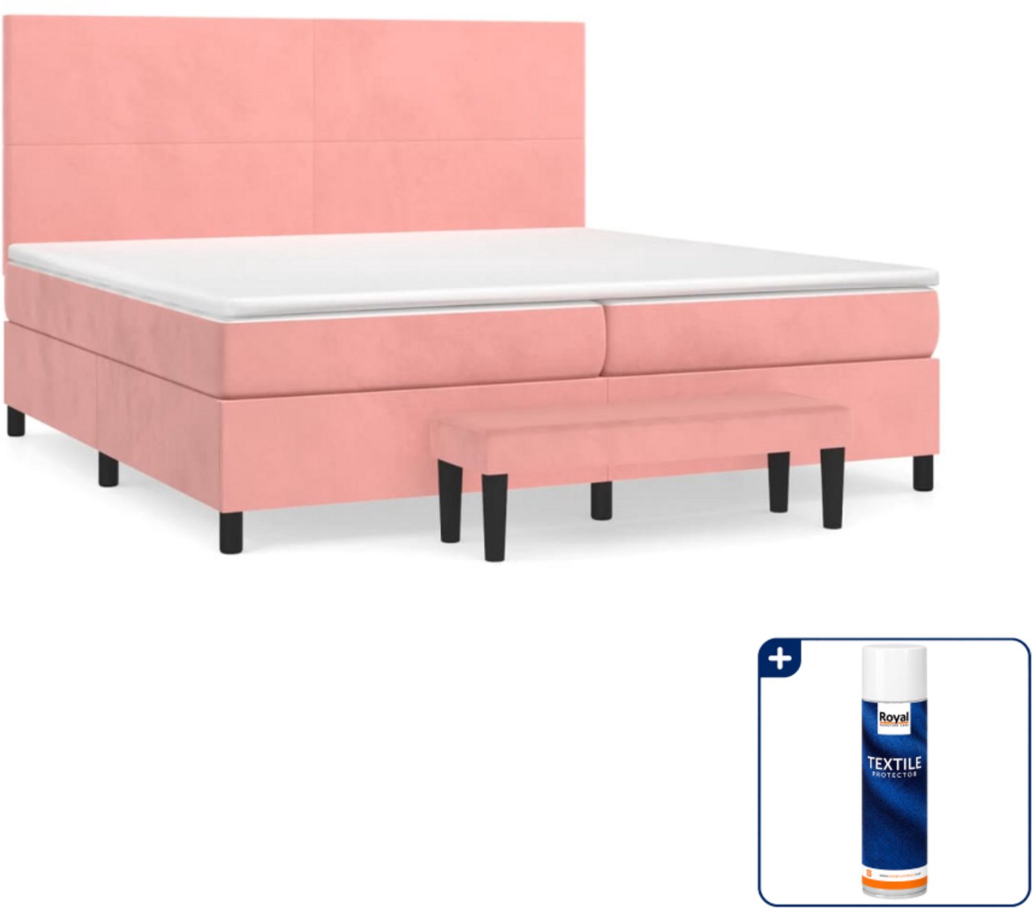 vidaXL Boxspring met matras en bankje - Super kingsize - Roze - Inclusief textielbeschermer 500 ml
