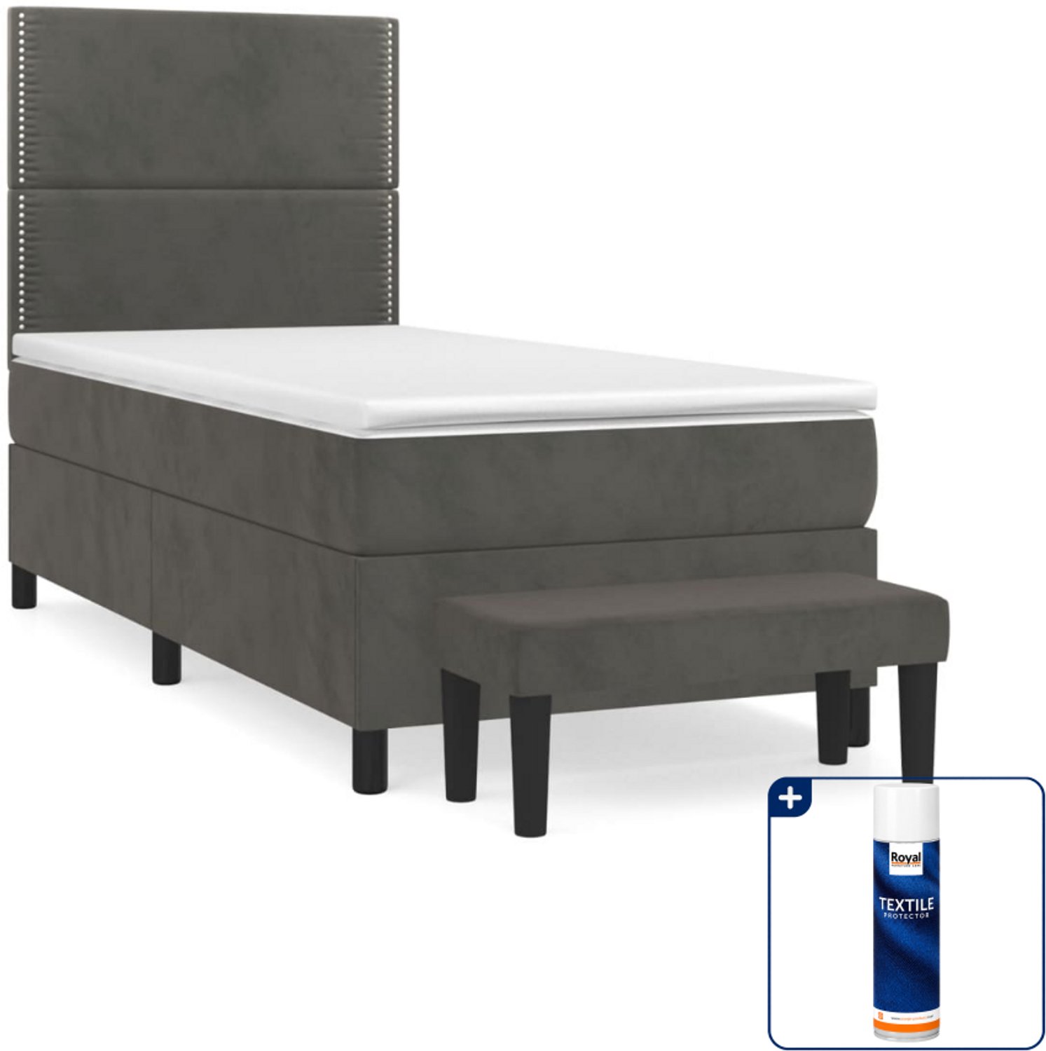 vidaXL Boxspring met matras en bankje - 80 x 200 cm - donkergrijs - Inclusief textielbeschermer 500 ml