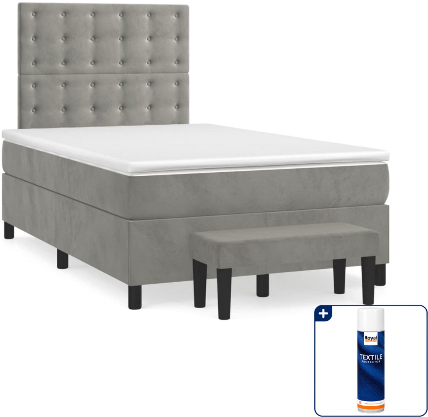vidaXL boxspring met matras - 120 x 200 cm - fluweel - lichtgrijs - Inclusief textielbeschermer 500 ml