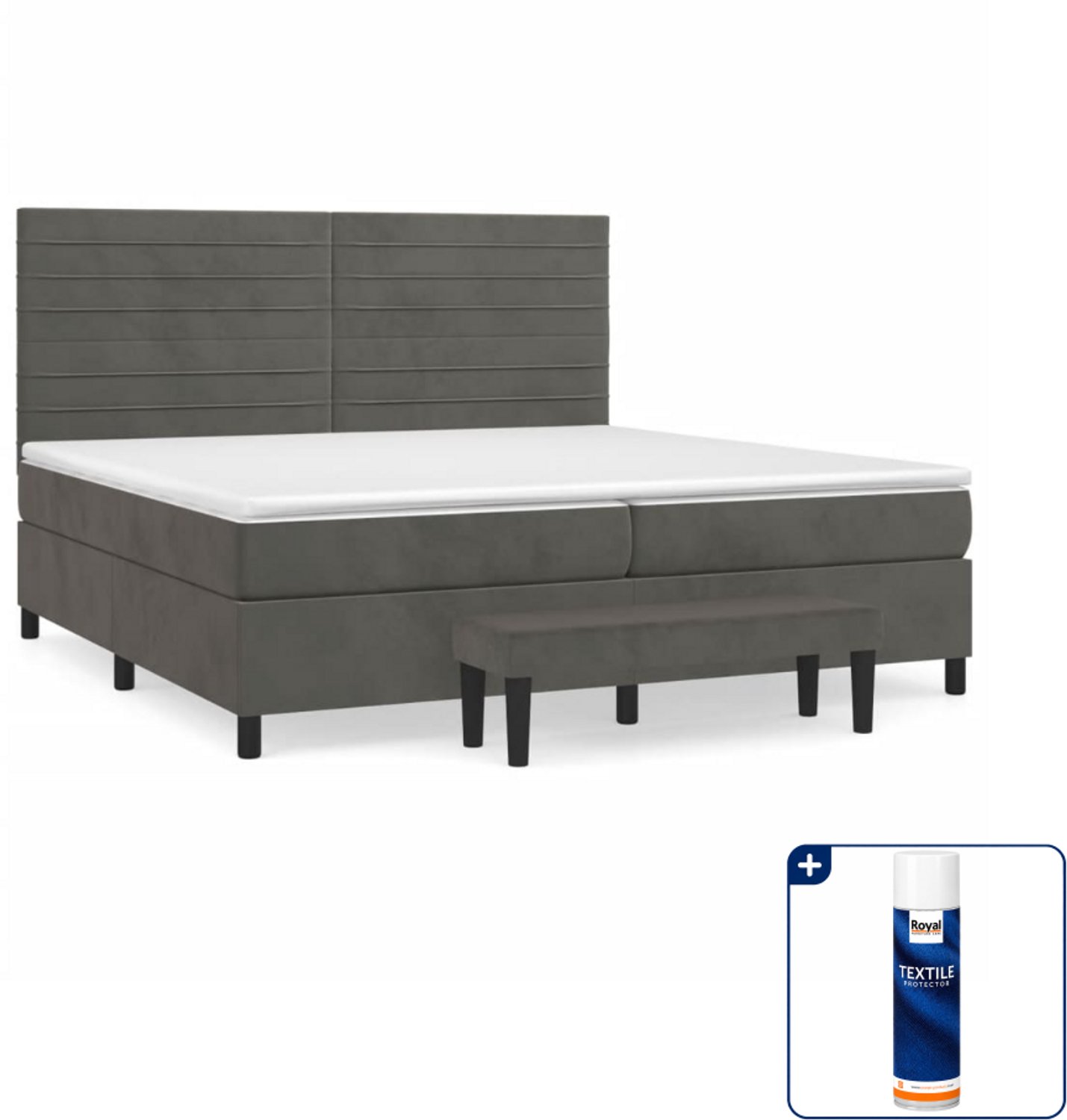 vidaXL Super kingsize boxspring met matras - 200x200 cm - fluweel - donkergrijs - Inclusief textielbeschermer 500 ml