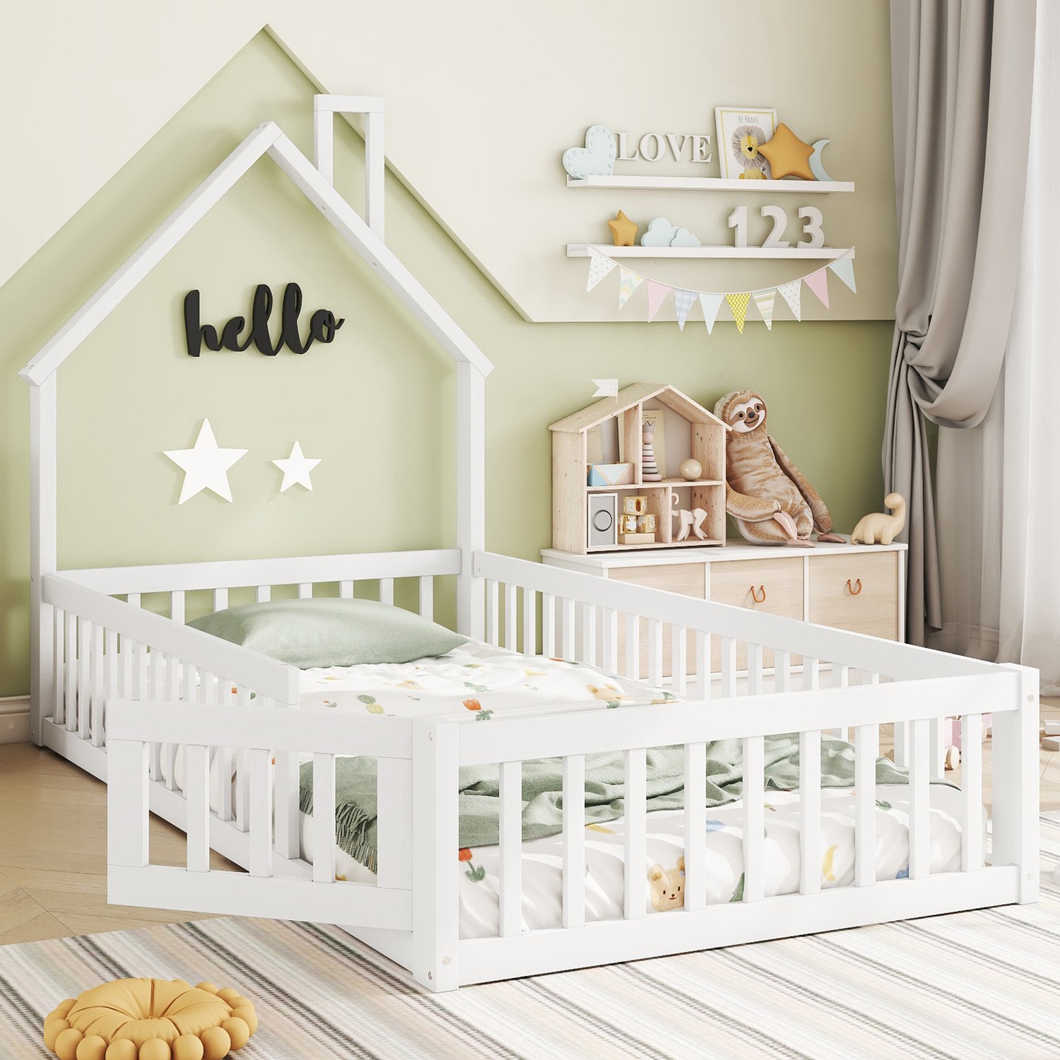 Zubaliya Kinderbed in huisvorm - 90 x 200 cm - Wit - grenenhout - Lattenbodem