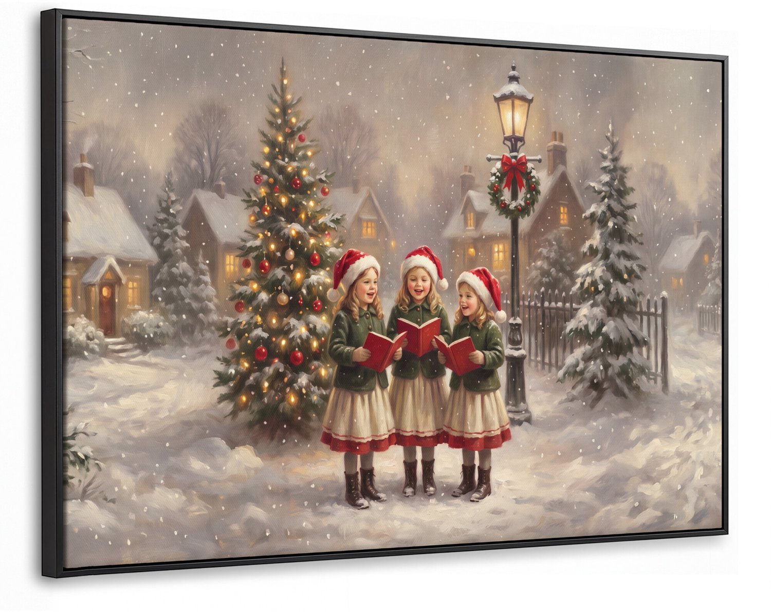Canvas Schilderij met Baklijst XXL Canvas Schilderij met Baklijst 140x90cm - Kinderen - Kerst - Sneeuw - Muurdecoratie woonkamer - Slaapkamer decoratie - Kamer accessoires - Schilderijen op canvas met lijst groot