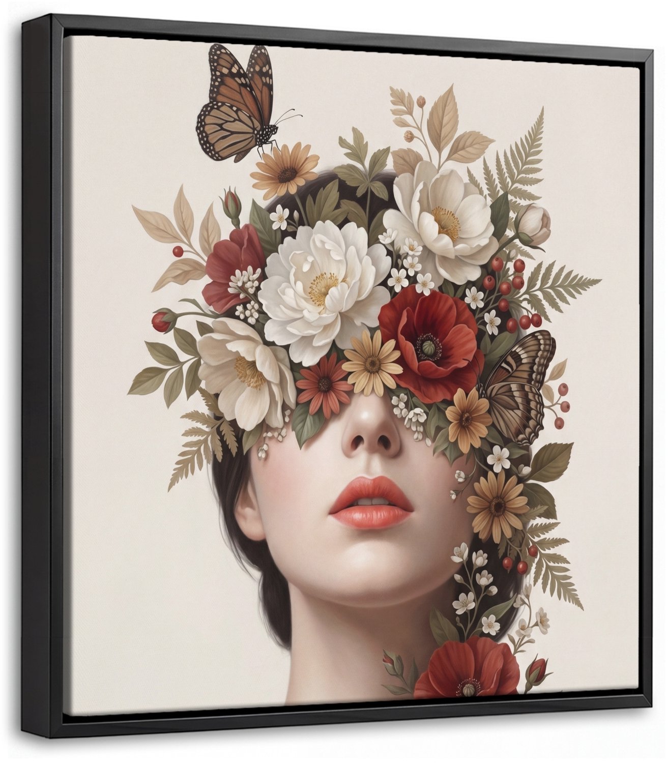 Canvas Schilderij met Baklijst 20x20cm - Portret - Bloemen - Cremé - Muurdecoratie woonkamer - Slaapkamer decoratie - Kamer accessoires - Schilderijen op canvas met lijst