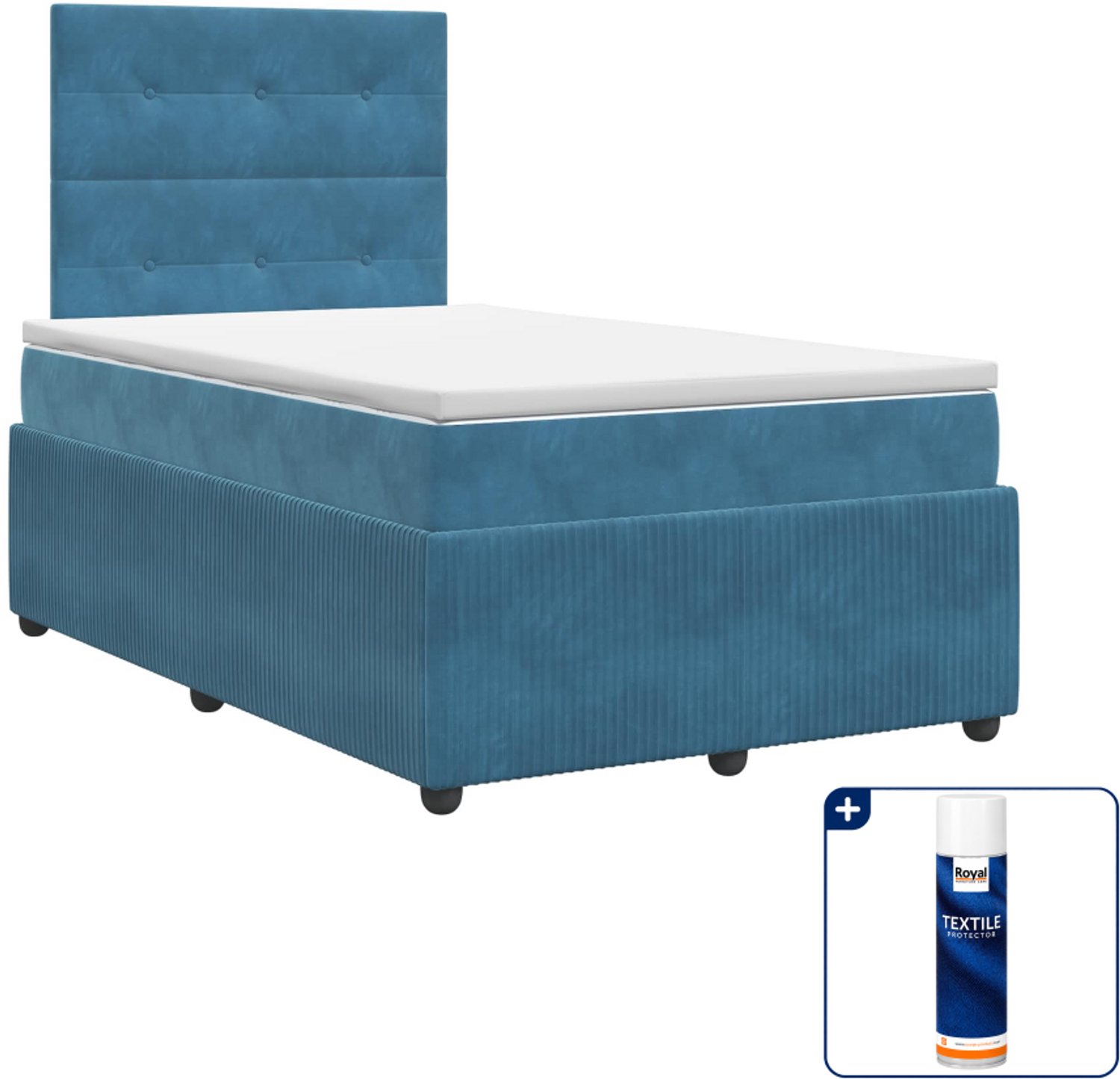 vidaXL boxspringbed met matras - 120 x 200 cm - blauw - Inclusief textielbeschermer 500 ml