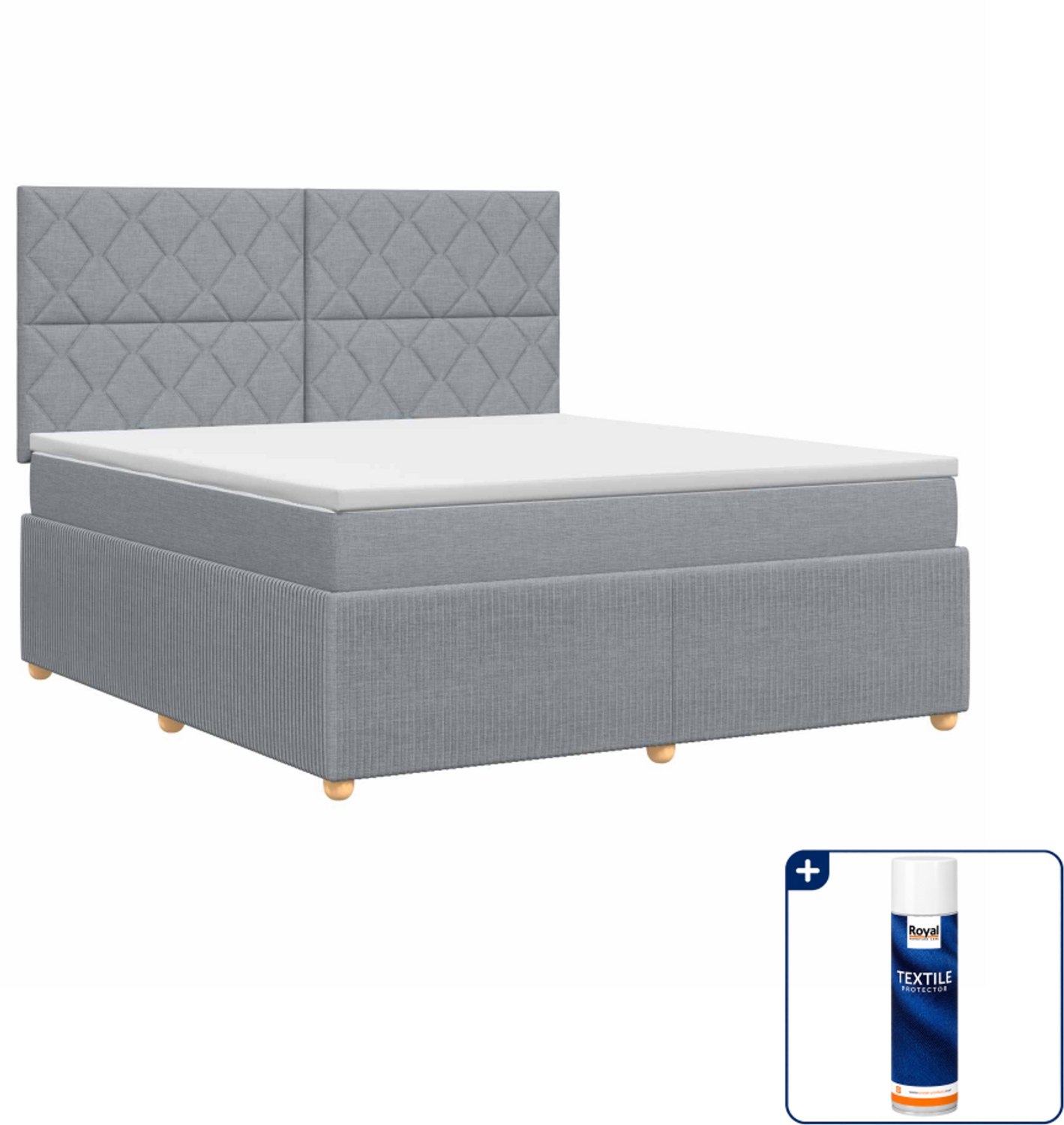 vidaXL Queensize boxspringbed met matras - 160 x 200 cm - lichtgrijs - Inclusief textielbeschermer 500 ml
