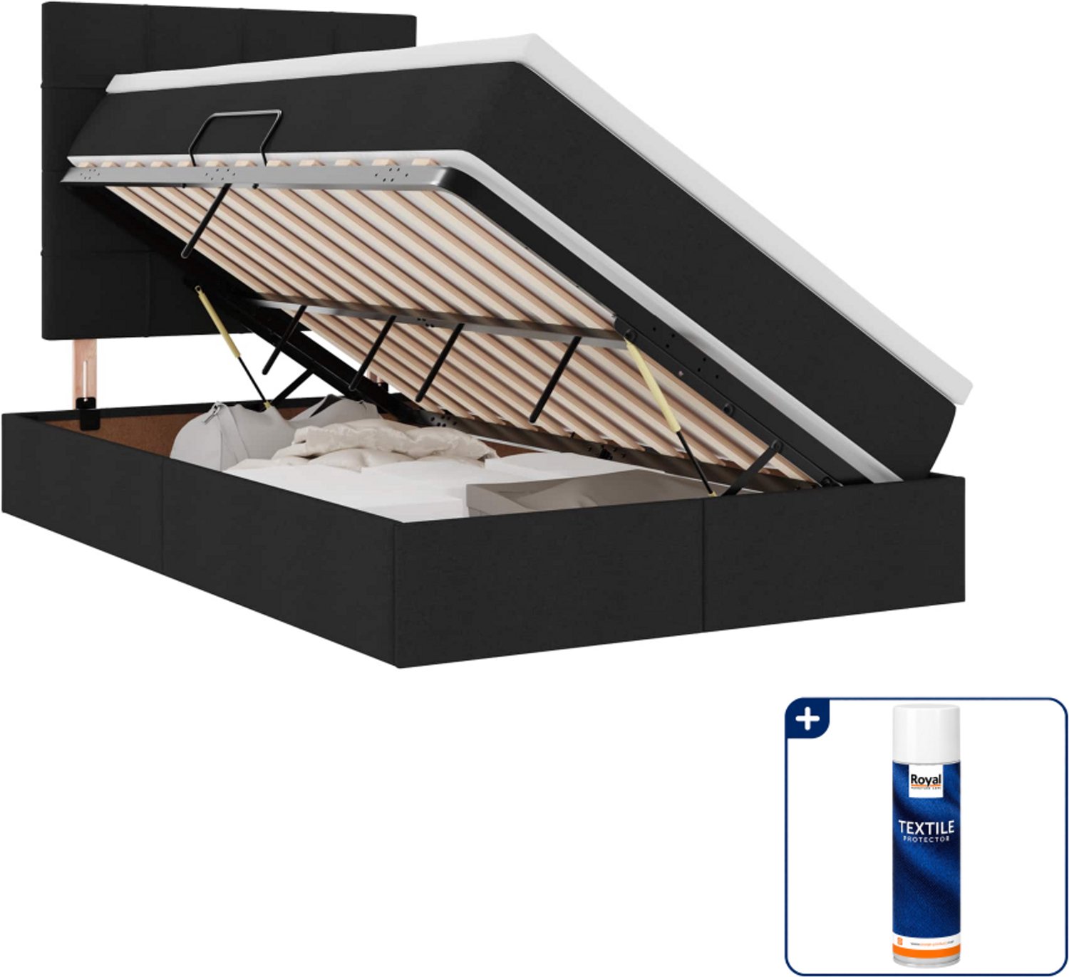 vidaXL opbergbed met matras - 120 x 200 cm - kunstleer - zwart - Inclusief textielbeschermer 500 ml Grijs