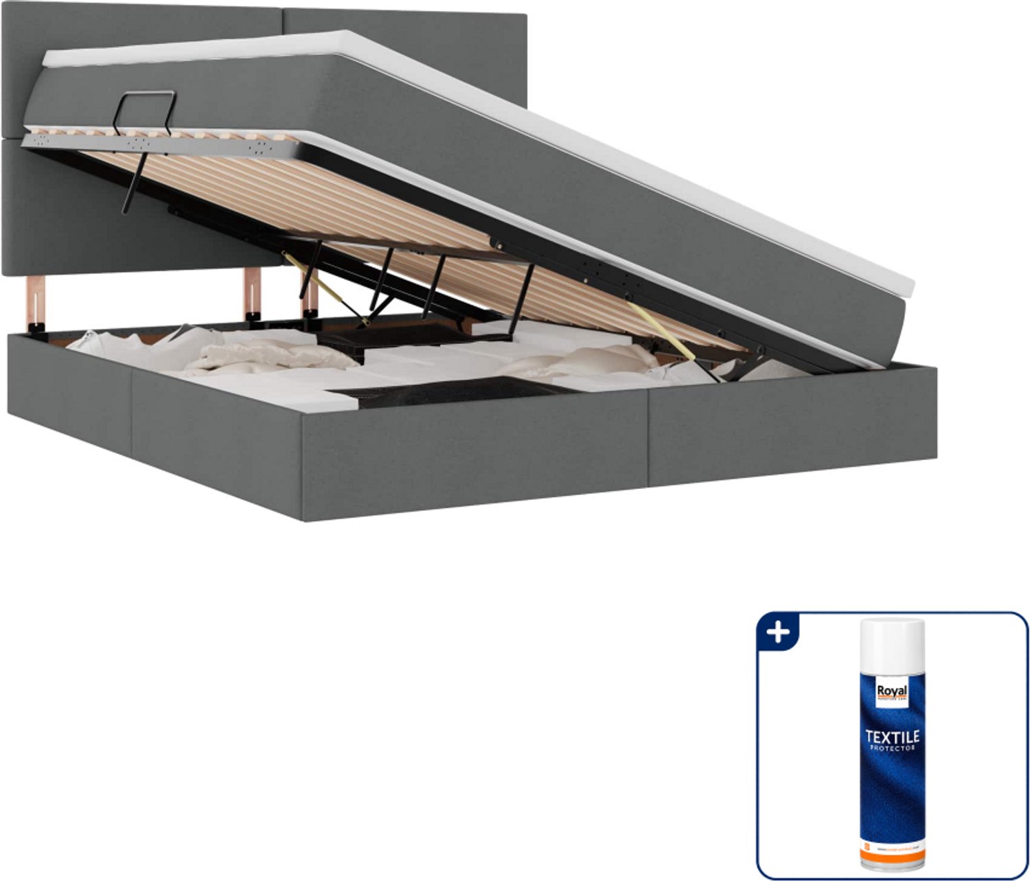 vidaXL Kingsize opbergbed met matras - 180 x 200 cm - donkergrijs - Inclusief textielbeschermer 500 ml Roze
