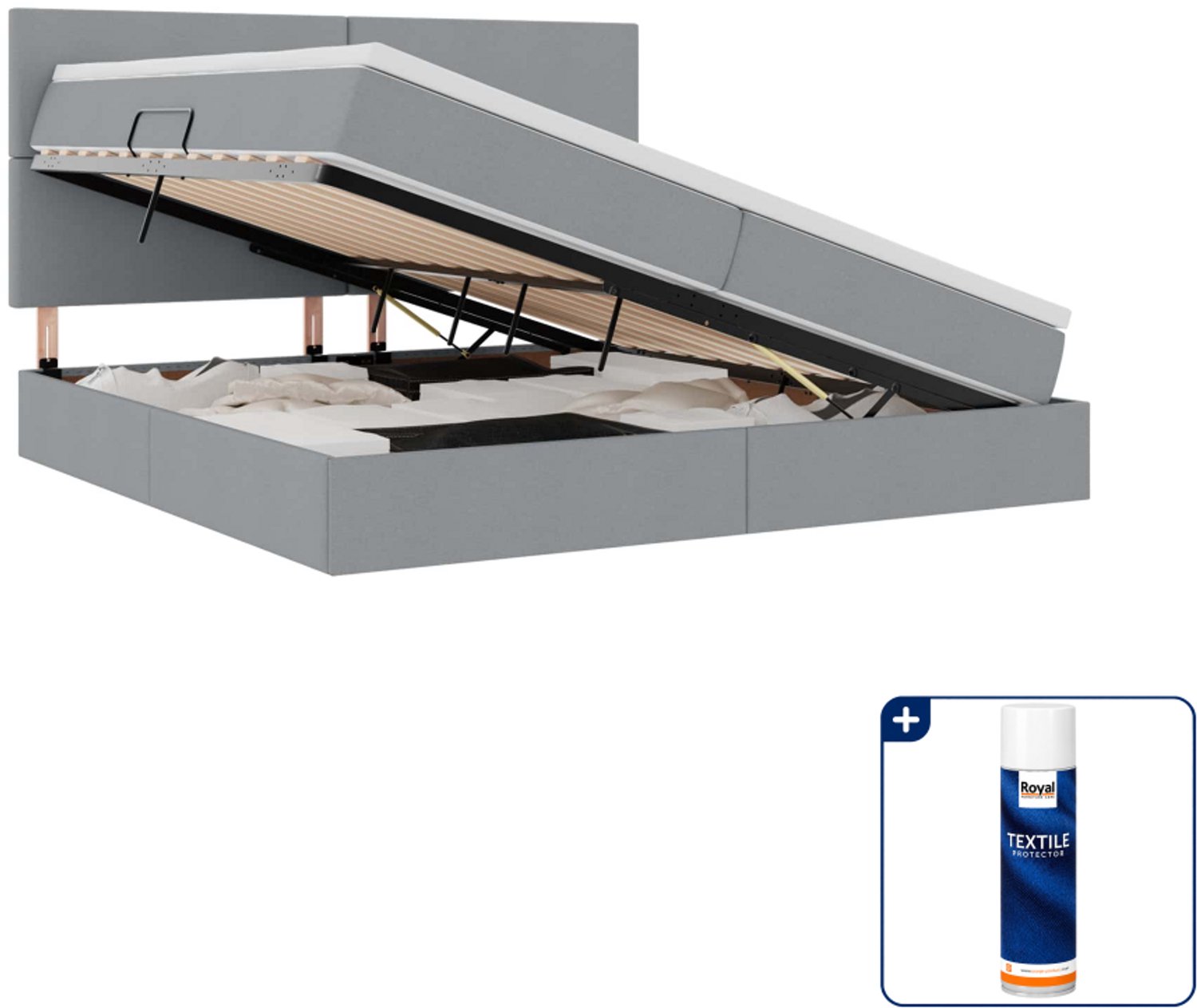 vidaXL opbergbed met matras - 200 x 200 cm - lichtgrijs - Inclusief textielbeschermer 500 ml Roze