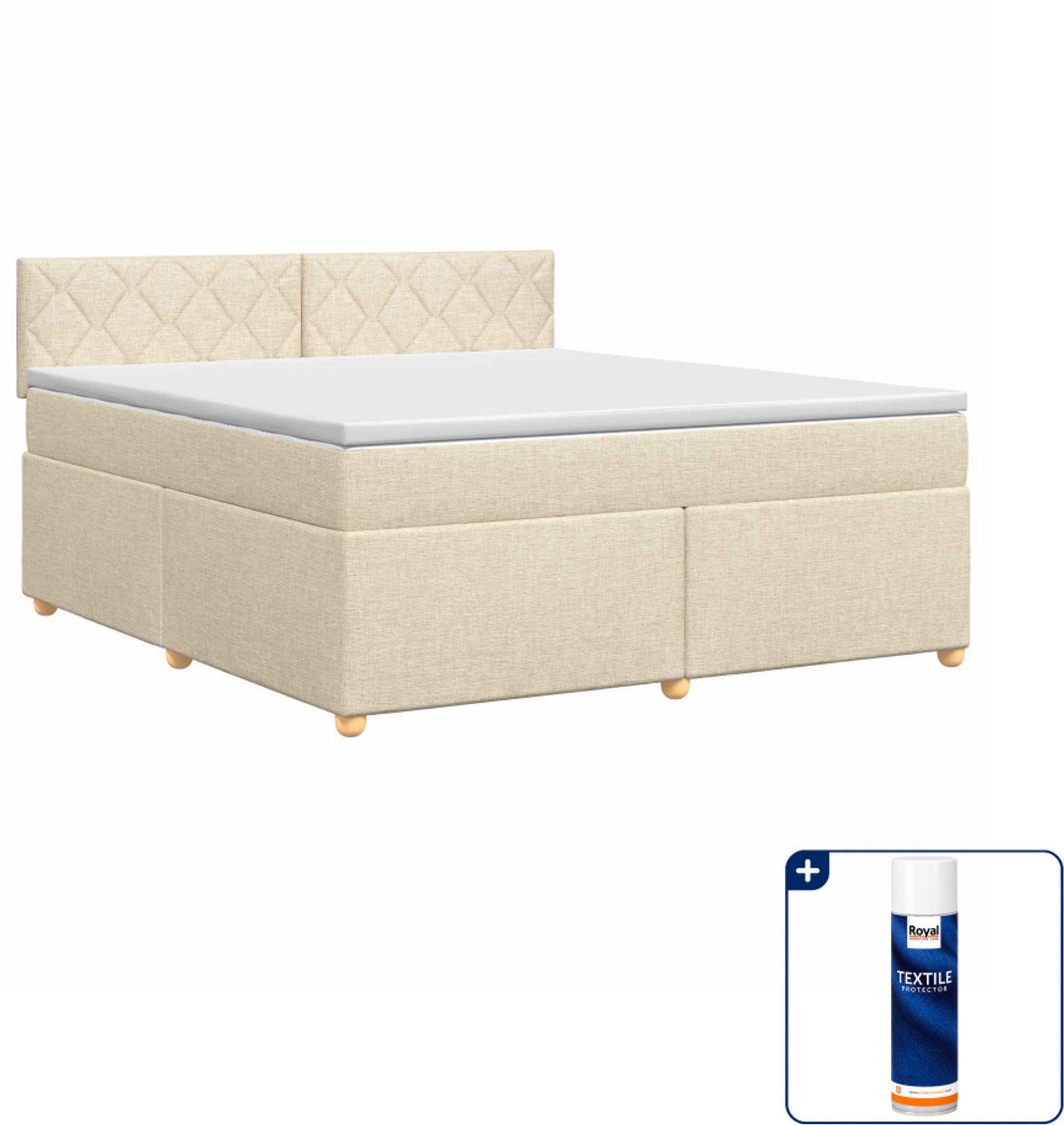 vidaXL Queensize boxspringbed 160 x 200 cm - crèmekleurig - Inclusief textielbeschermer 500 ml
