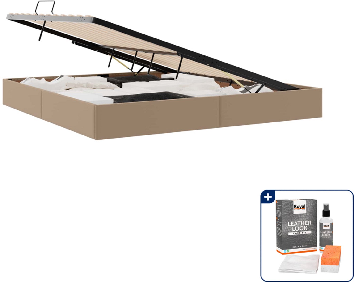 vidaXL ottoman bedframe - 200 x 200 cm - kunstleer - cappuccino - Inclusief onderhoudsset voor kunstleer 150 ml Bruin