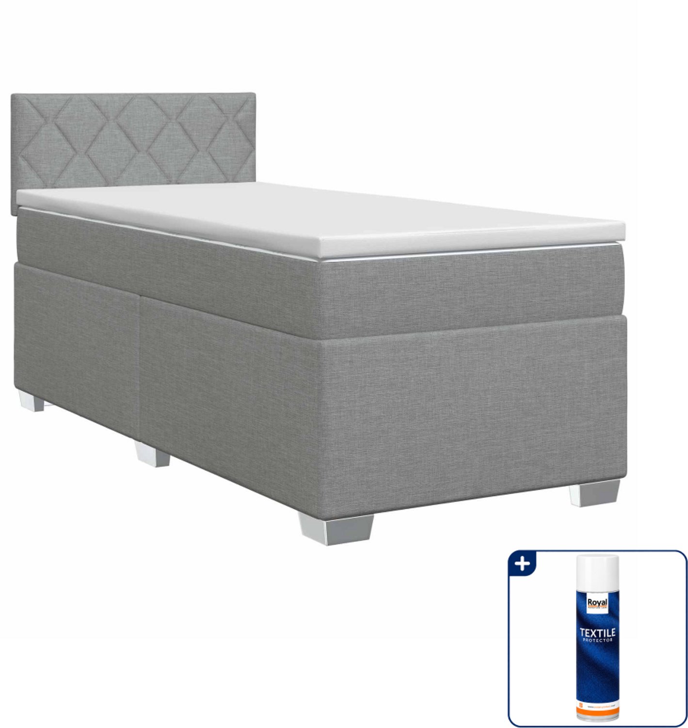vidaXL boxspringbed - 100 x 200 cm - stof - lichtgrijs - Inclusief textielbeschermer 500 ml