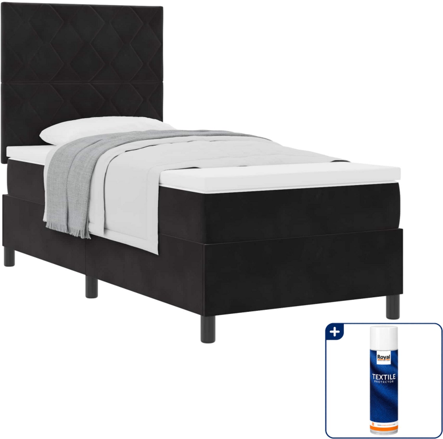vidaXL boxspringbed - 90 x 190 cm - zwart - Inclusief textielbeschermer 500 ml
