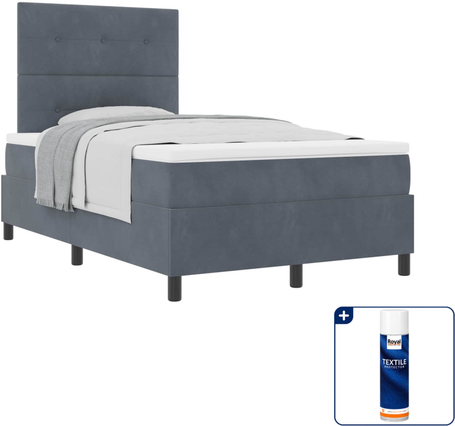 vidaXL boxspringbed - 120 x 200 cm - fluweel - donkergrijs - Inclusief textielbeschermer 500 ml