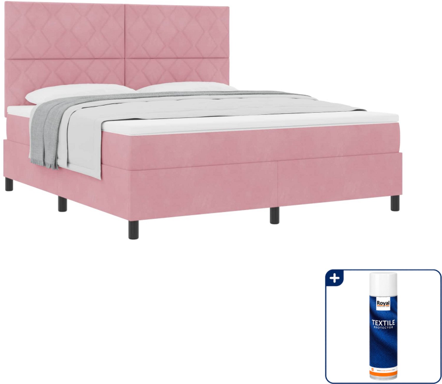 vidaXL Boxspringbed - Kingsize 180 x 200 cm - roze - Inclusief textielbeschermer 500 ml