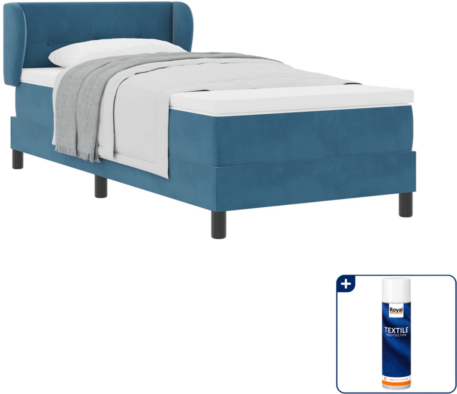 vidaXL boxspringbed - 90 x 190 cm - fluweel - donkerblauw - Inclusief textielbeschermer 500 ml