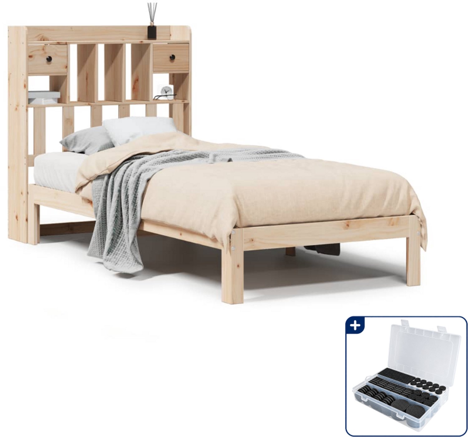 vidaXL bed met boekenkast - 90 x 200 cm - massief grenenhout - Inclusief antikrasvilt 177-delig Bruin