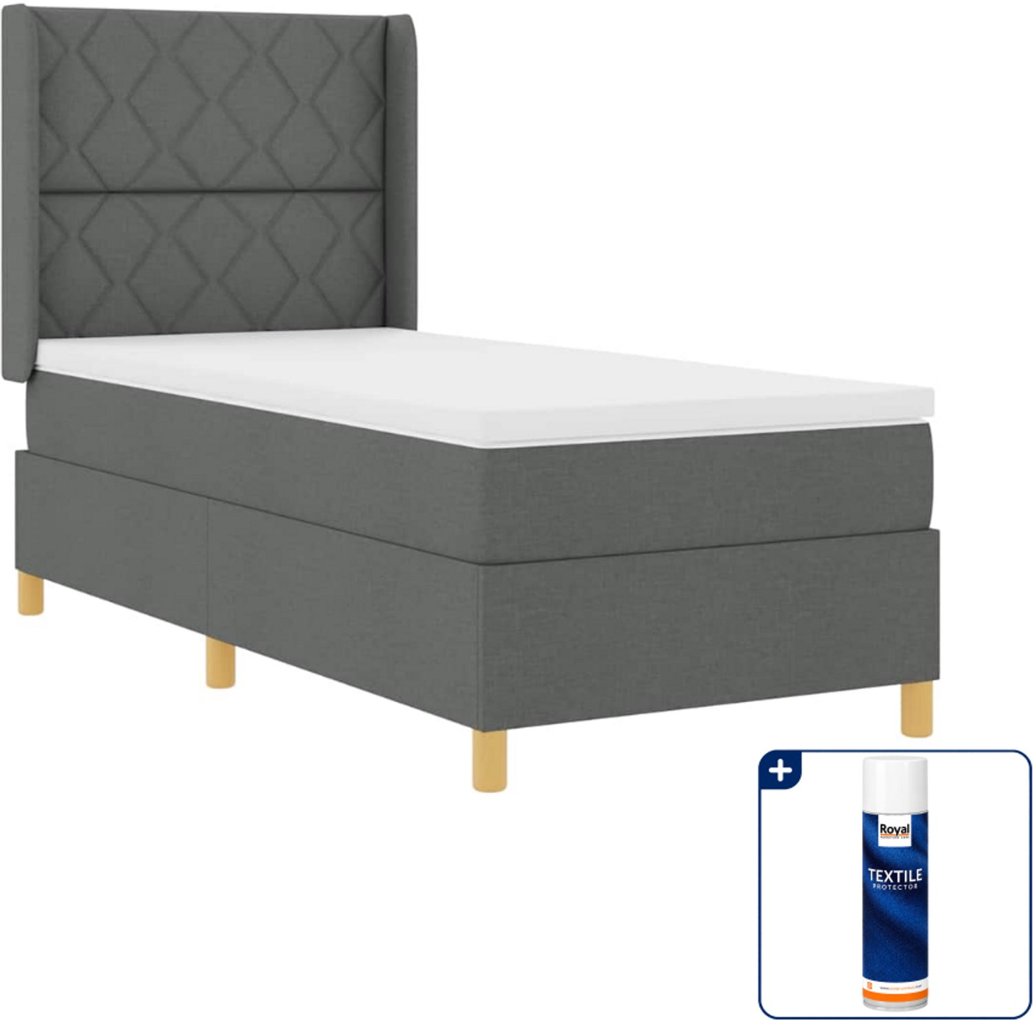 vidaXL boxspringbed met led-stripverlichting - 100 x 200 cm - grijs - Inclusief textielbeschermer 500 ml