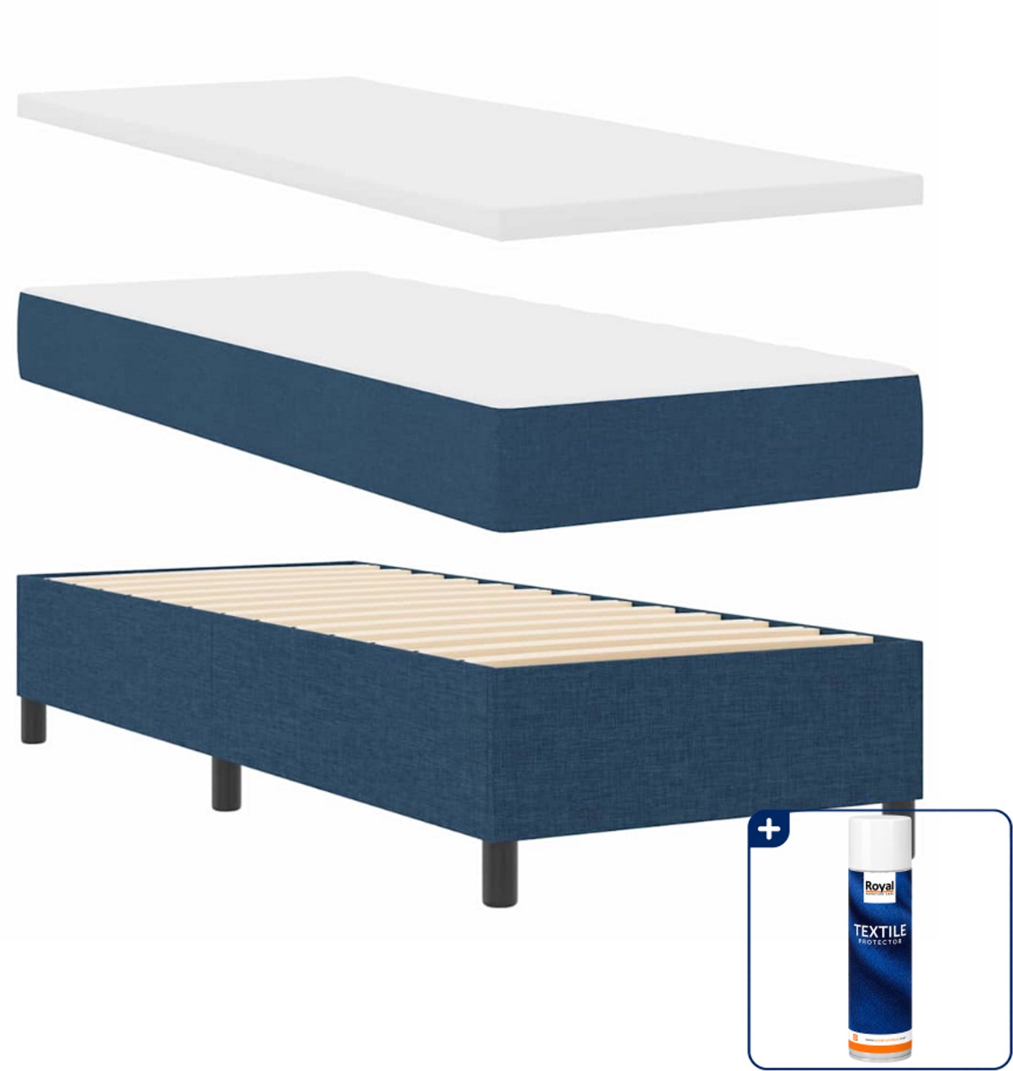 vidaXL led boxspringbed - 80 x 200 cm - blauw - Inclusief textielbeschermer 500 ml