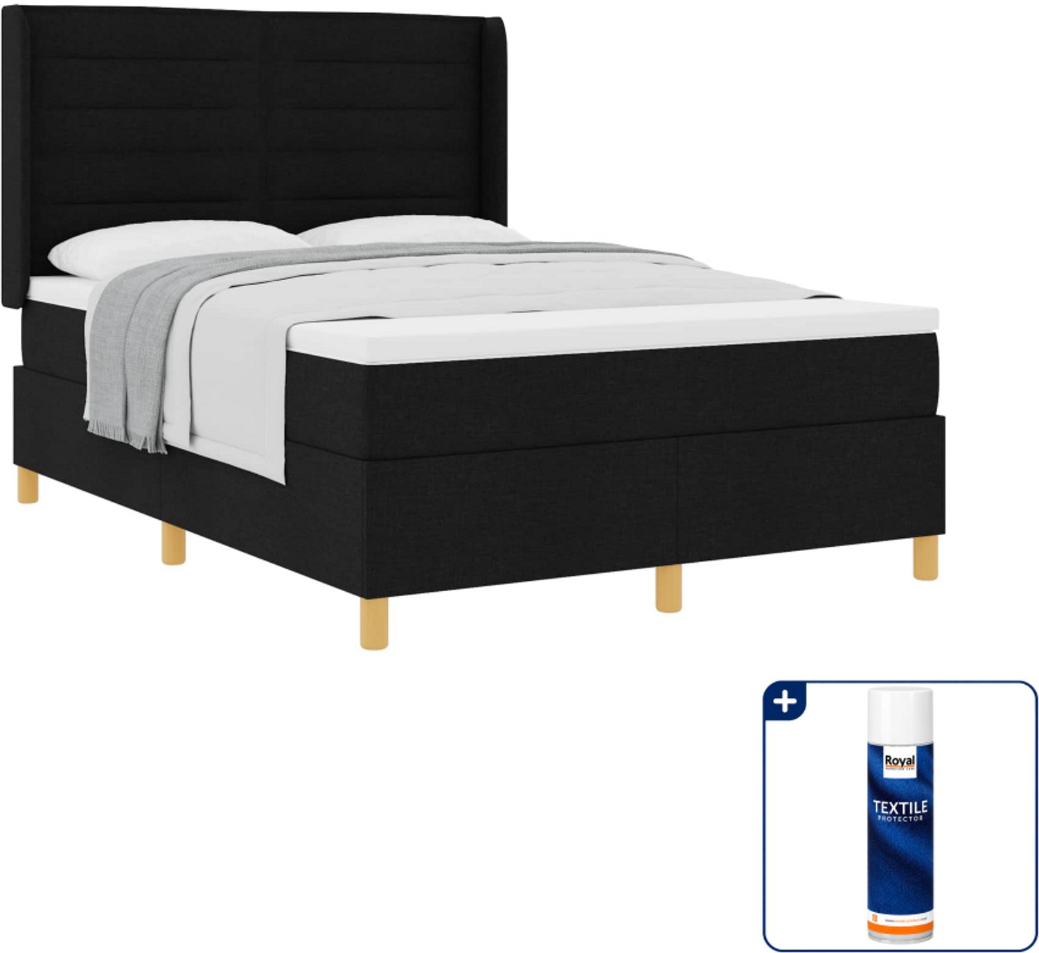 vidaXL boxspringbed - Queensize - 160 x 200 cm - stof - zwart - Inclusief textielbeschermer 500 ml