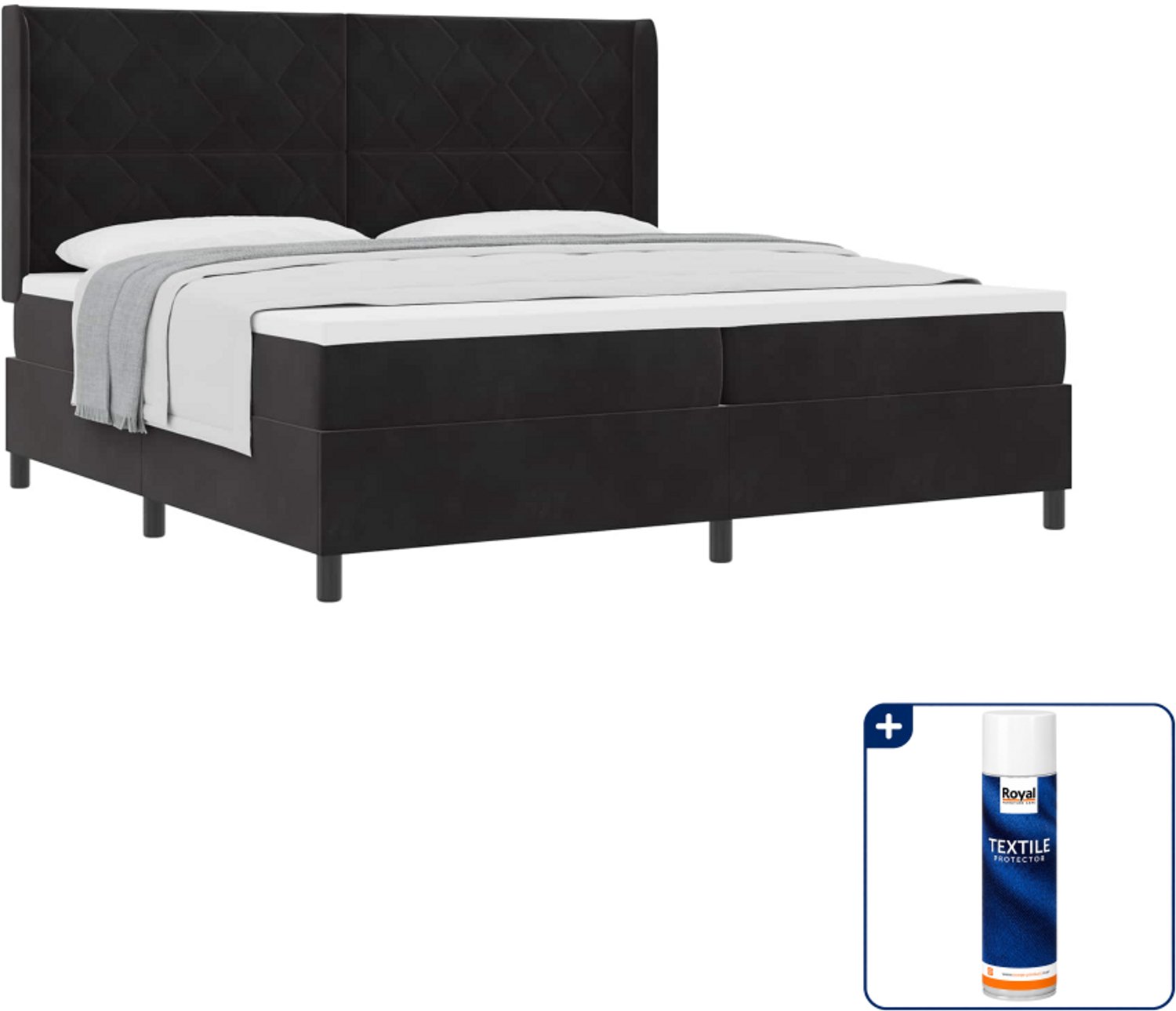 vidaXL boxspringbed - 200 x 200 cm - fluweel - zwart - Inclusief textielbeschermer 500 ml