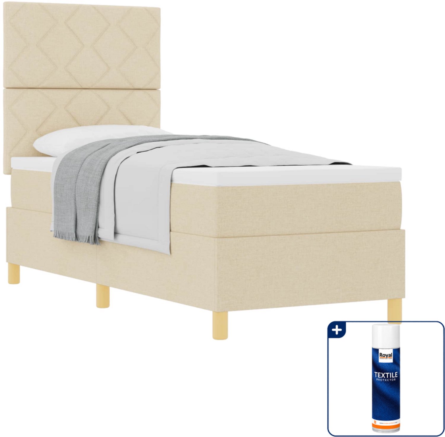 vidaXL boxspringbed - 80 x 200 cm - stof - crème - Inclusief textielbeschermer 500 ml