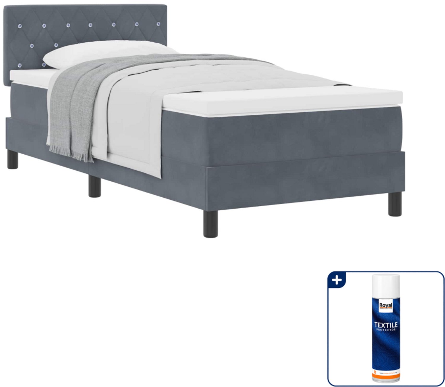 vidaXL boxspringbed met matras - 90 x 190 cm - fluweel - donkergrijs - Inclusief textielbeschermer 500 ml