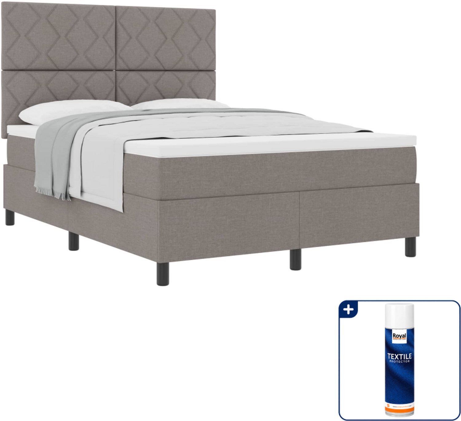 vidaXL Small double boxspringbed - 140 x 200 cm - taupe - Inclusief textielbeschermer 500 ml