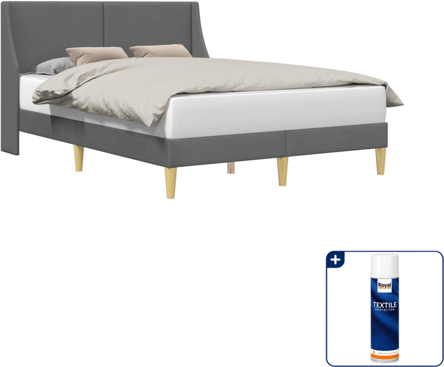 vidaXL bedframe met hoofdeinde - 137 x 190 cm - donkergrijs - Inclusief textielbeschermer 500 ml Donker Grijn