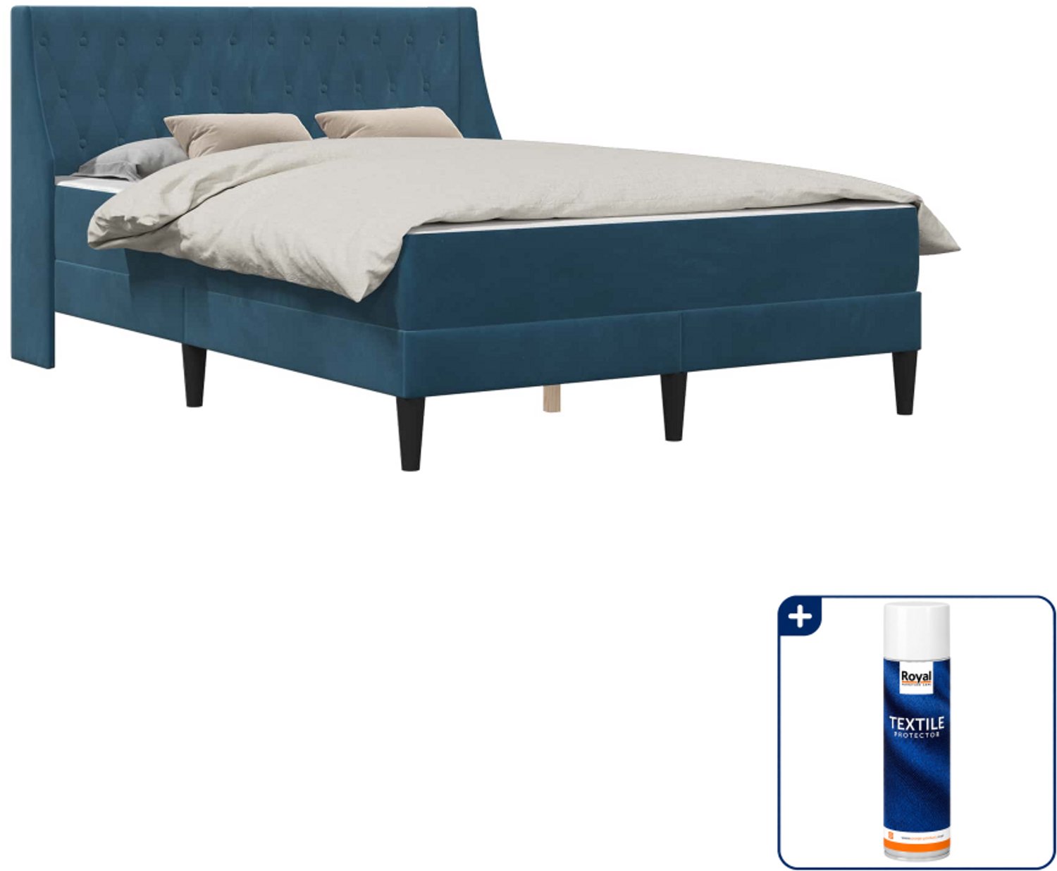 vidaXL bed met matras - Queensize - 160 x 200 cm - fluweel - blauw - Inclusief textielbeschermer 500 ml