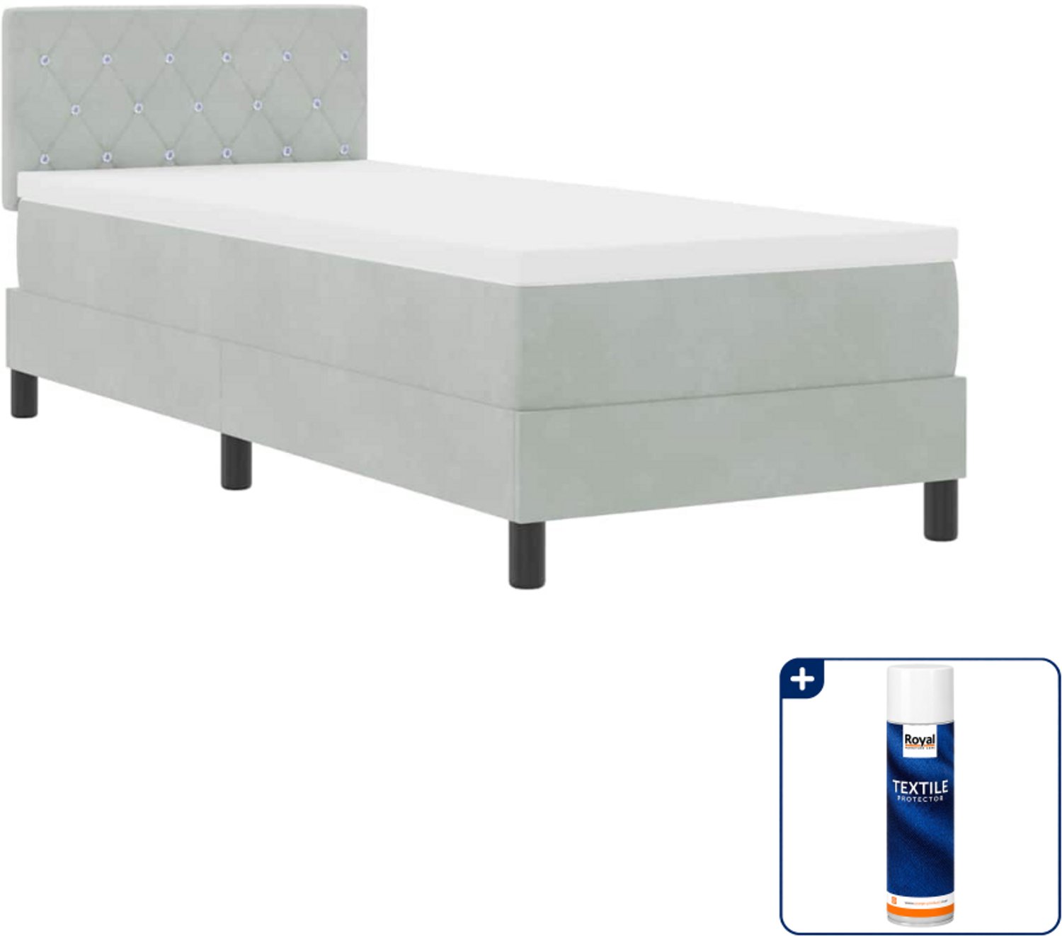 vidaXL LED boxspring - 80 x 200 cm - fluweel - lichtgrijs - Inclusief textielbeschermer 500 ml