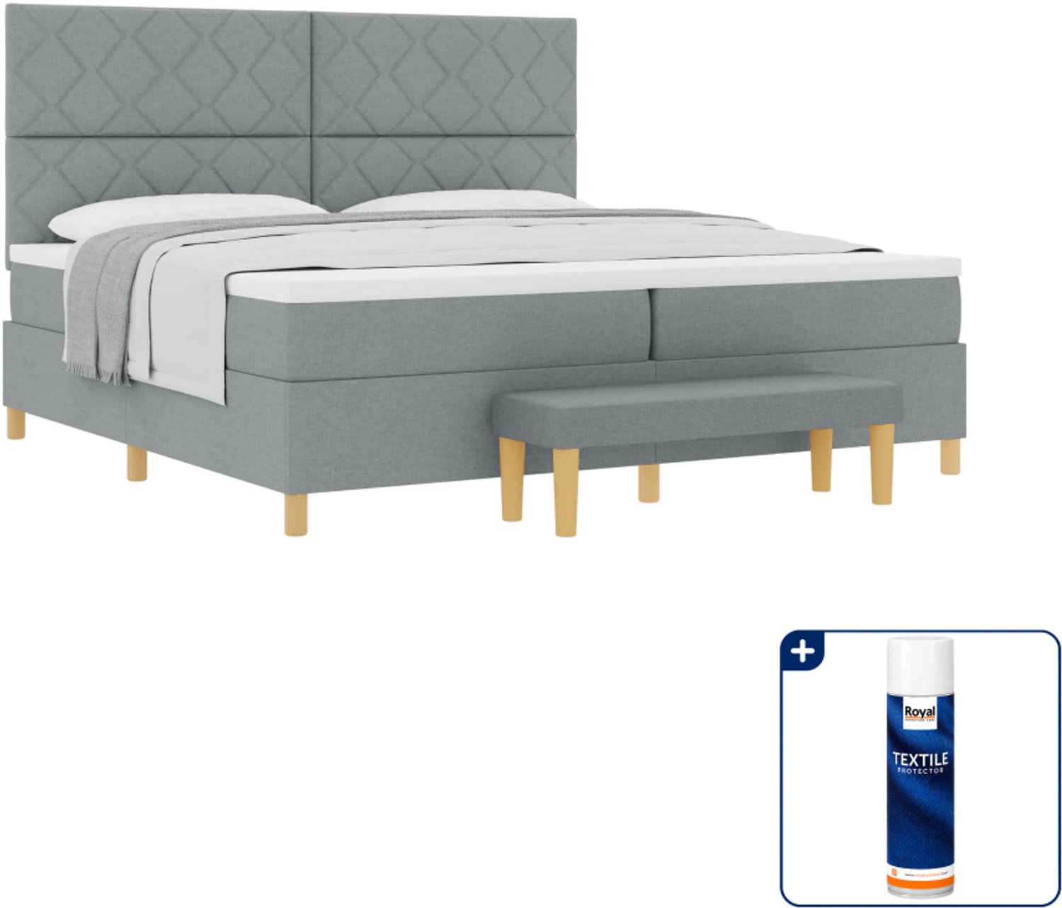 vidaXL boxspring met matras - 200 x 200 cm - lichtgrijs - Inclusief textielbeschermer 500 ml