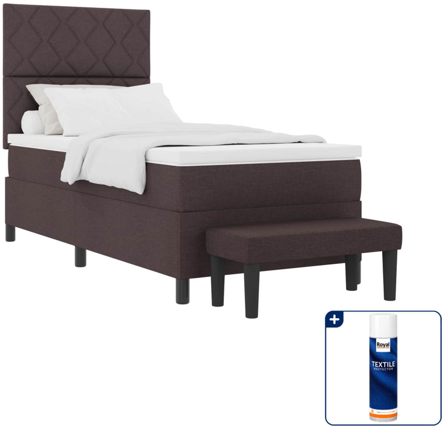 vidaXL boxspringbed - 100 x 200 cm - stof - donkerbruin - Inclusief textielbeschermer 500 ml Grijs