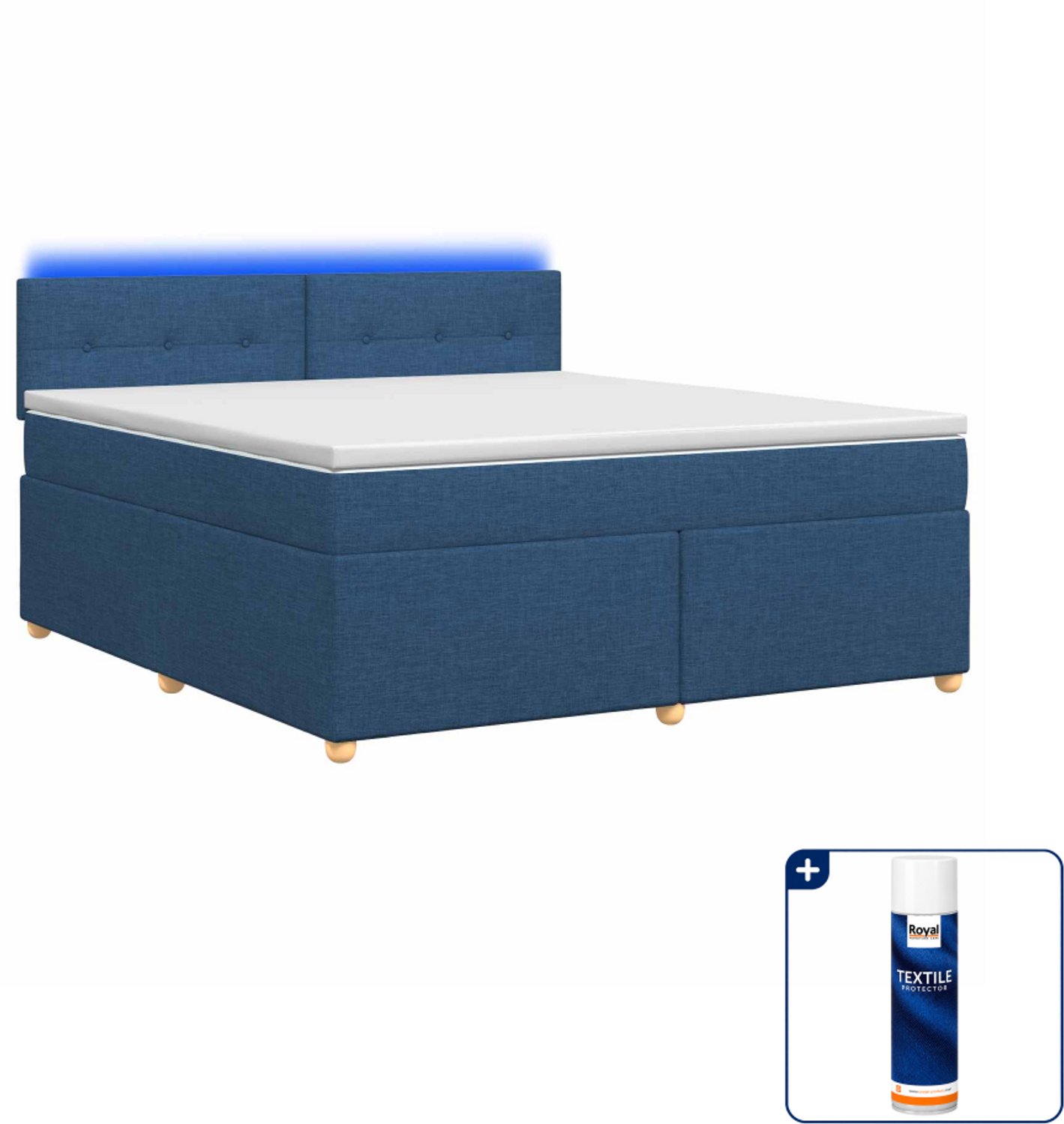vidaXL Boxspringbed Queensize - 160 x 200 cm - blauw - Inclusief textielbeschermer 500 ml