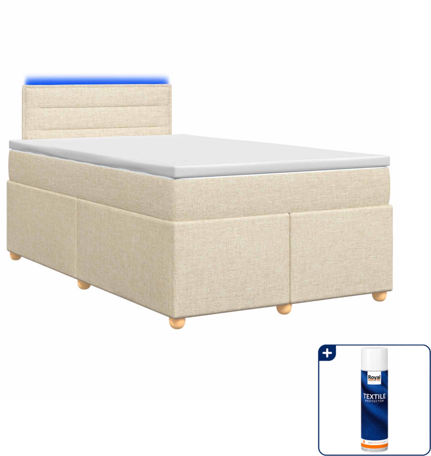 vidaXL boxspringbed met matras - 120 x 190 cm - stof - crèmekleurig - Inclusief textielbeschermer 500 ml