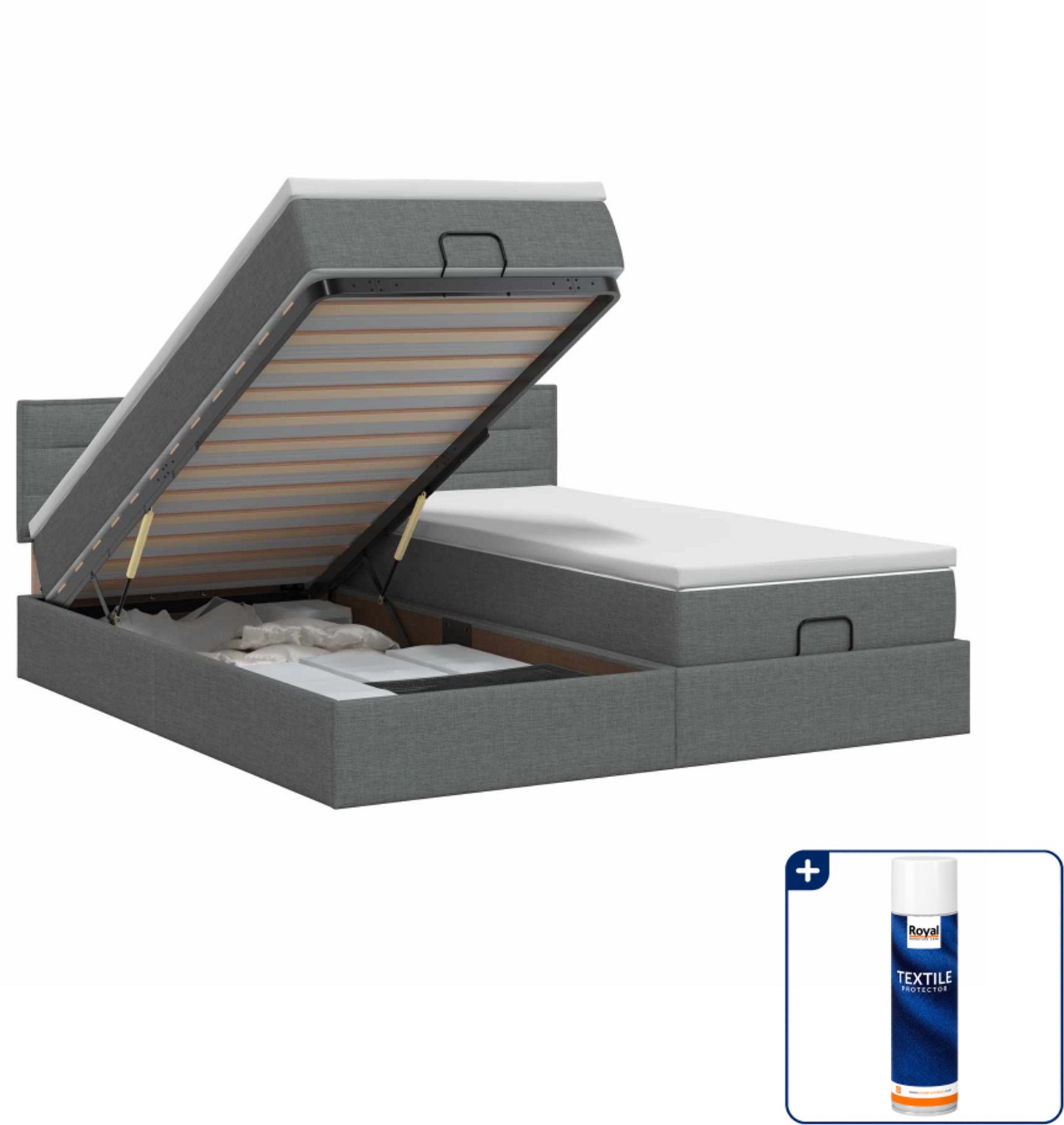 vidaXL Ottoman bedset 2 st - 200 x 200 cm - donkergrijs - Inclusief textielbeschermer 500 ml Donker Grijn