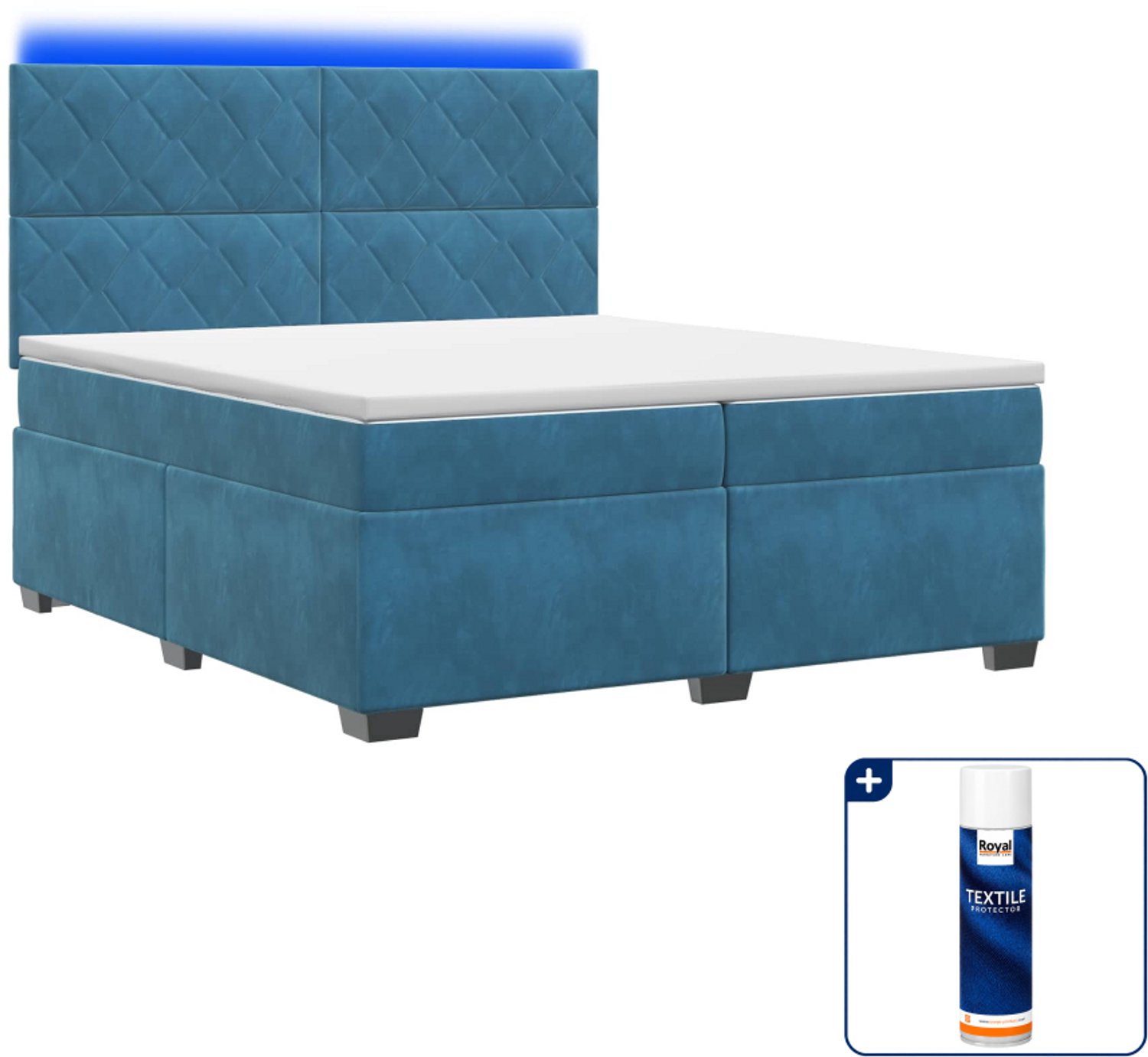 vidaXL Super kingsize boxspringbed - 200 x 200 cm - blauw - Inclusief textielbeschermer 500 ml