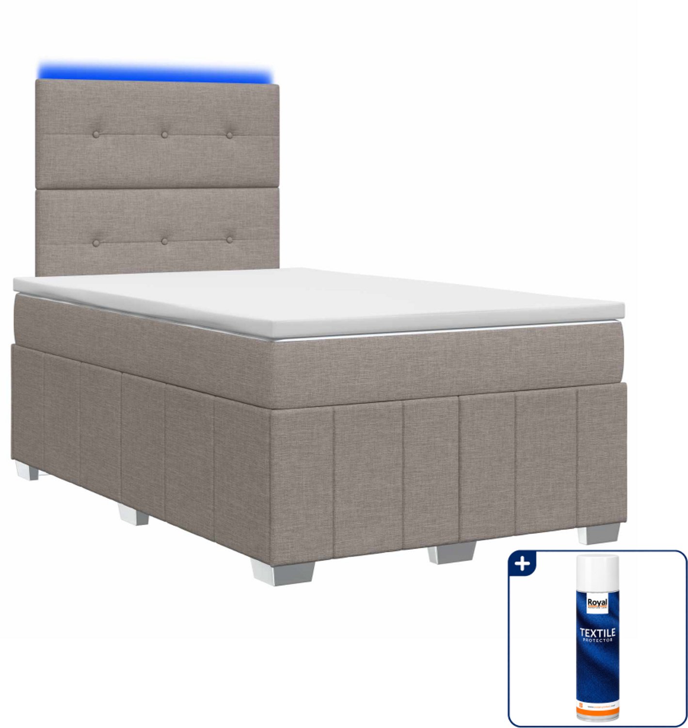 vidaXL LED boxspring met matras - 120 x 190 cm - taupe - Inclusief textielbeschermer 500 ml