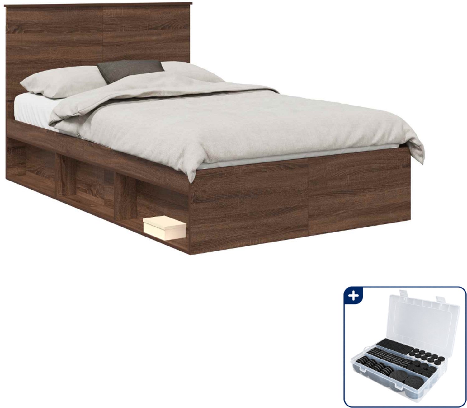 vidaXL bedframe - 120 x 190 cm - bewerkt hout en grenenhout - bruin - Inclusief antikrasvilt 177-delig Wit