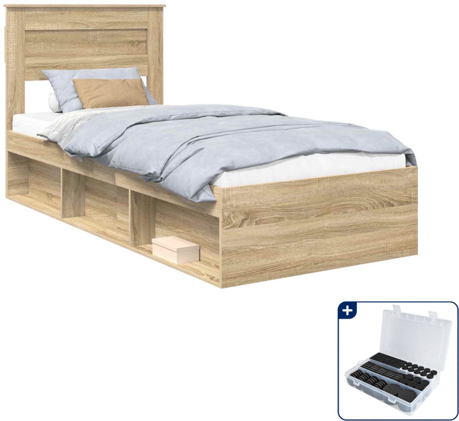 vidaXL bedframe - 100 x 200 cm - bewerkt hout - sonoma eiken - Inclusief antikrasvilt 177-delig Wit